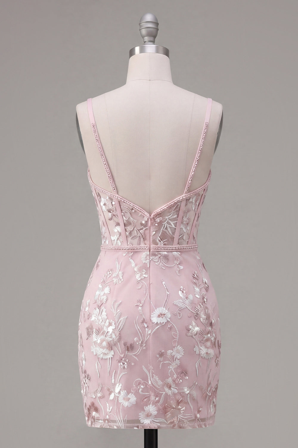 Floral Tight Pink Corset Mini Homecoming Dress with Beading