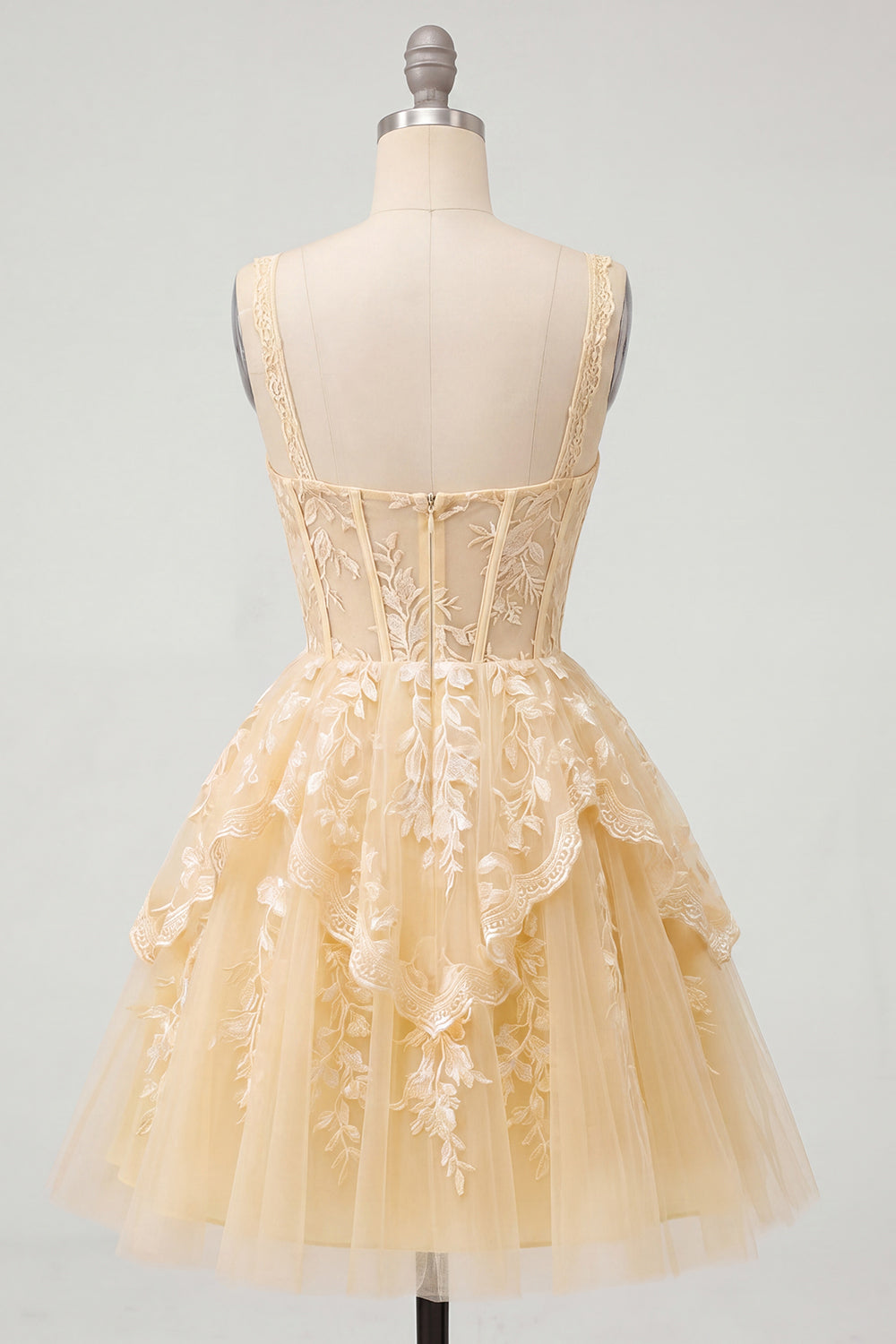 Ruffled A Line Butter Yellow Lace Short Corset Homecoming Dress