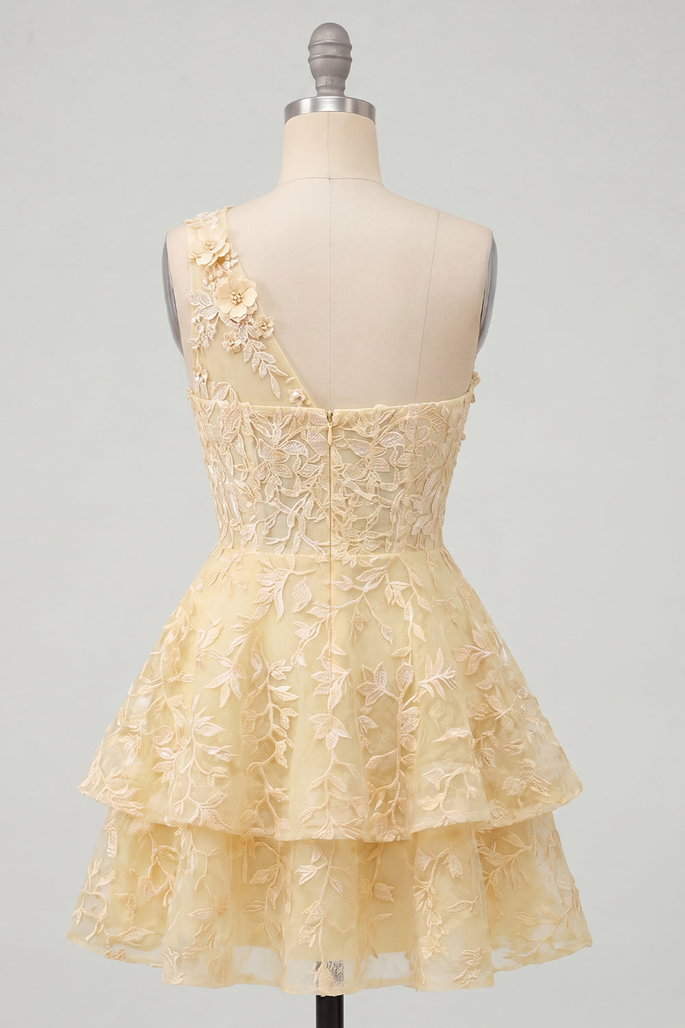Butter Yellow One Shoulder Ruffled A Line Short Corset Homecoming Dress