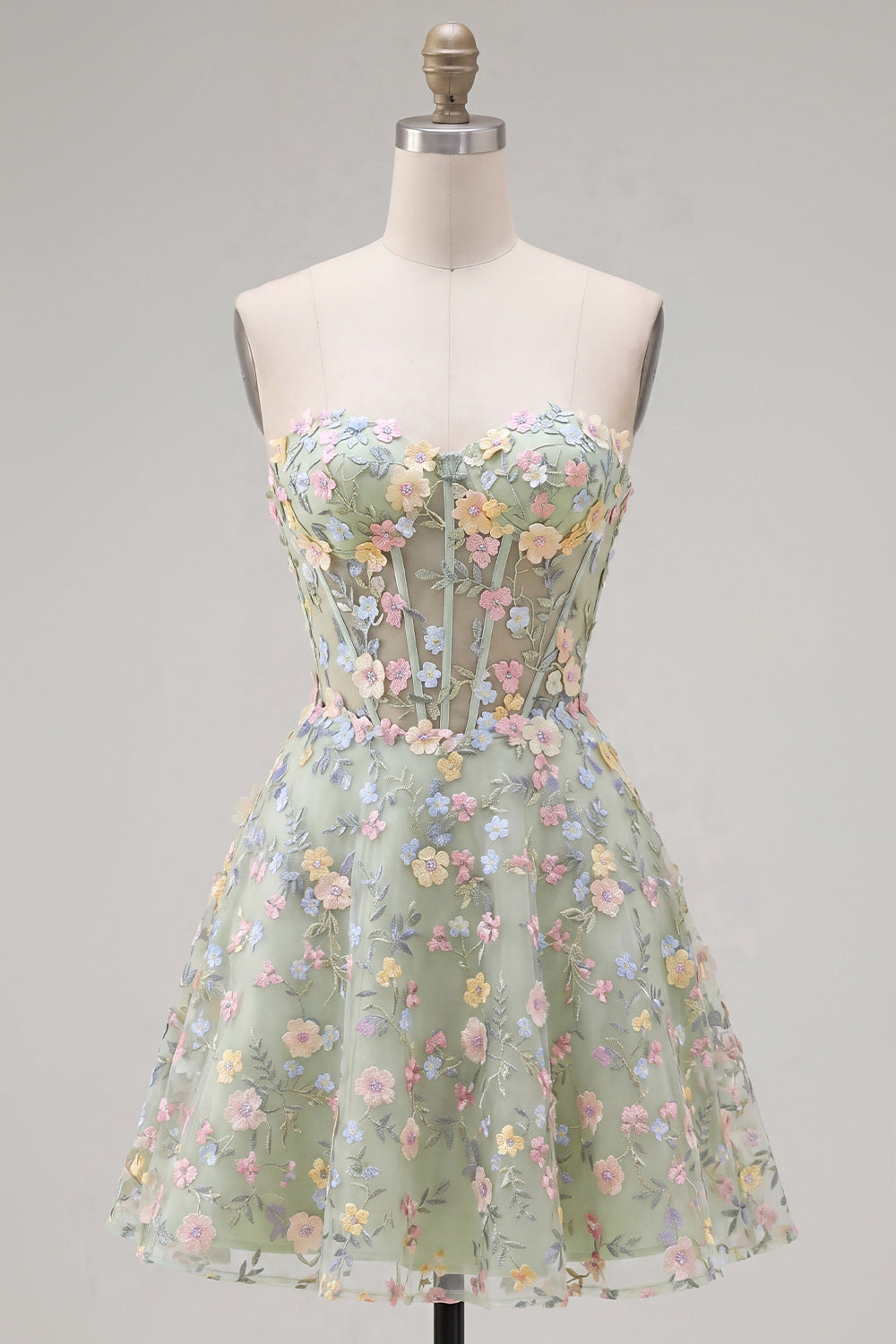 Blue Sweetheart A Line Corset Mini Homecoming Dress with 3D Flowers