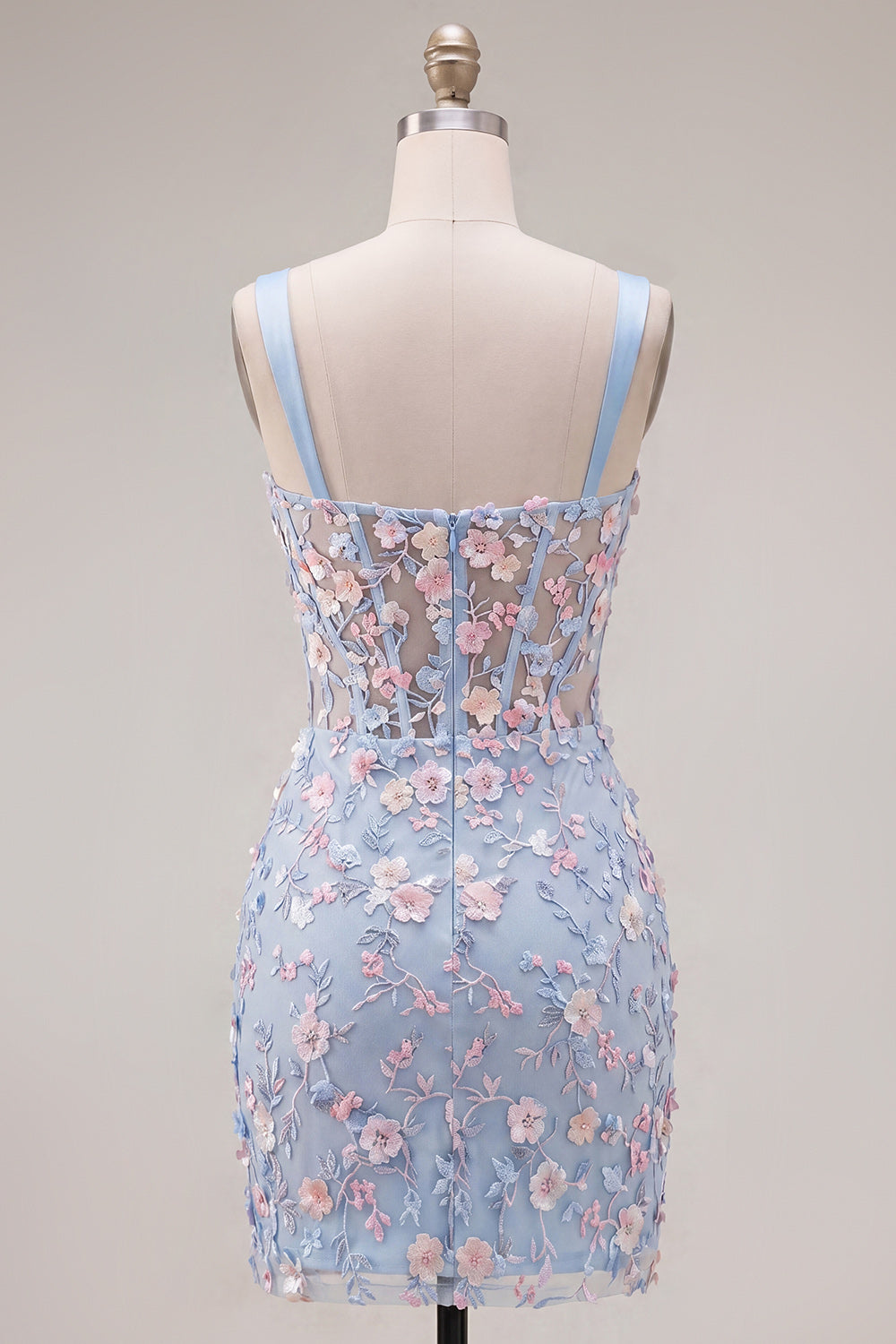 Floral Pink Bodycon Thick Straps Corset Short Homecoming Dress with Slit