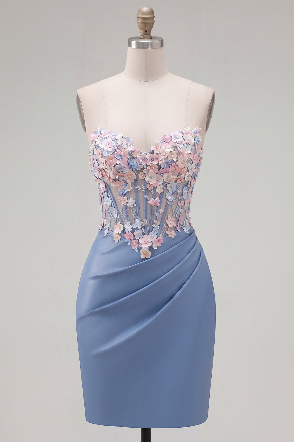Green Tight Strapless Ruched Short Corset Homecoming Dress with 3D Flowers