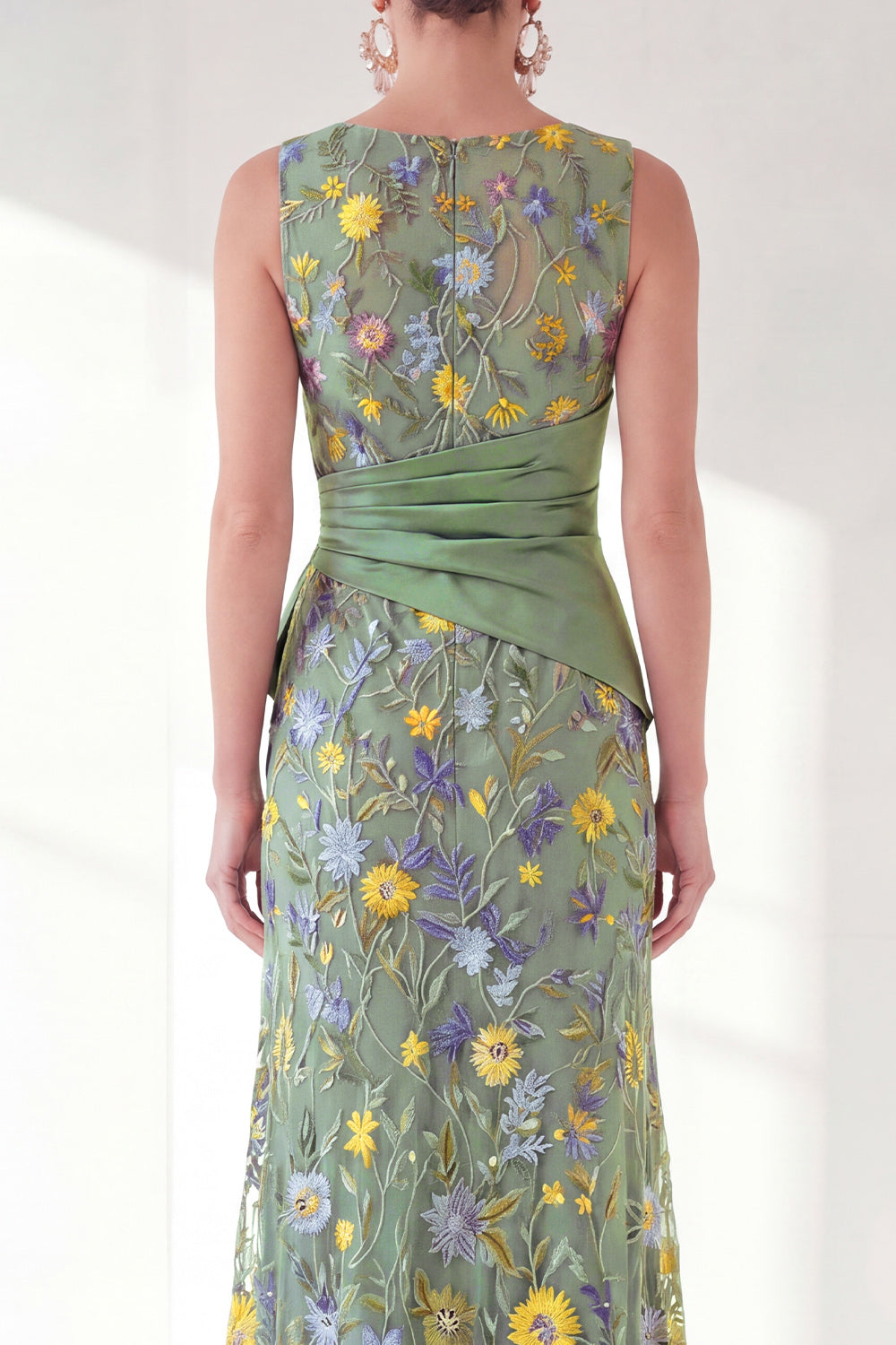 Green Mermaid Floral Ruched Long Mother of the Bride Dress with Slit