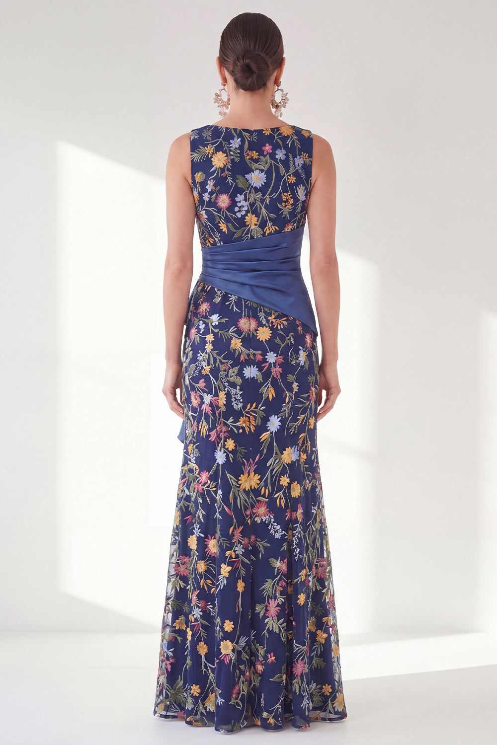 Green Mermaid Floral Ruched Long Mother of the Bride Dress with Slit