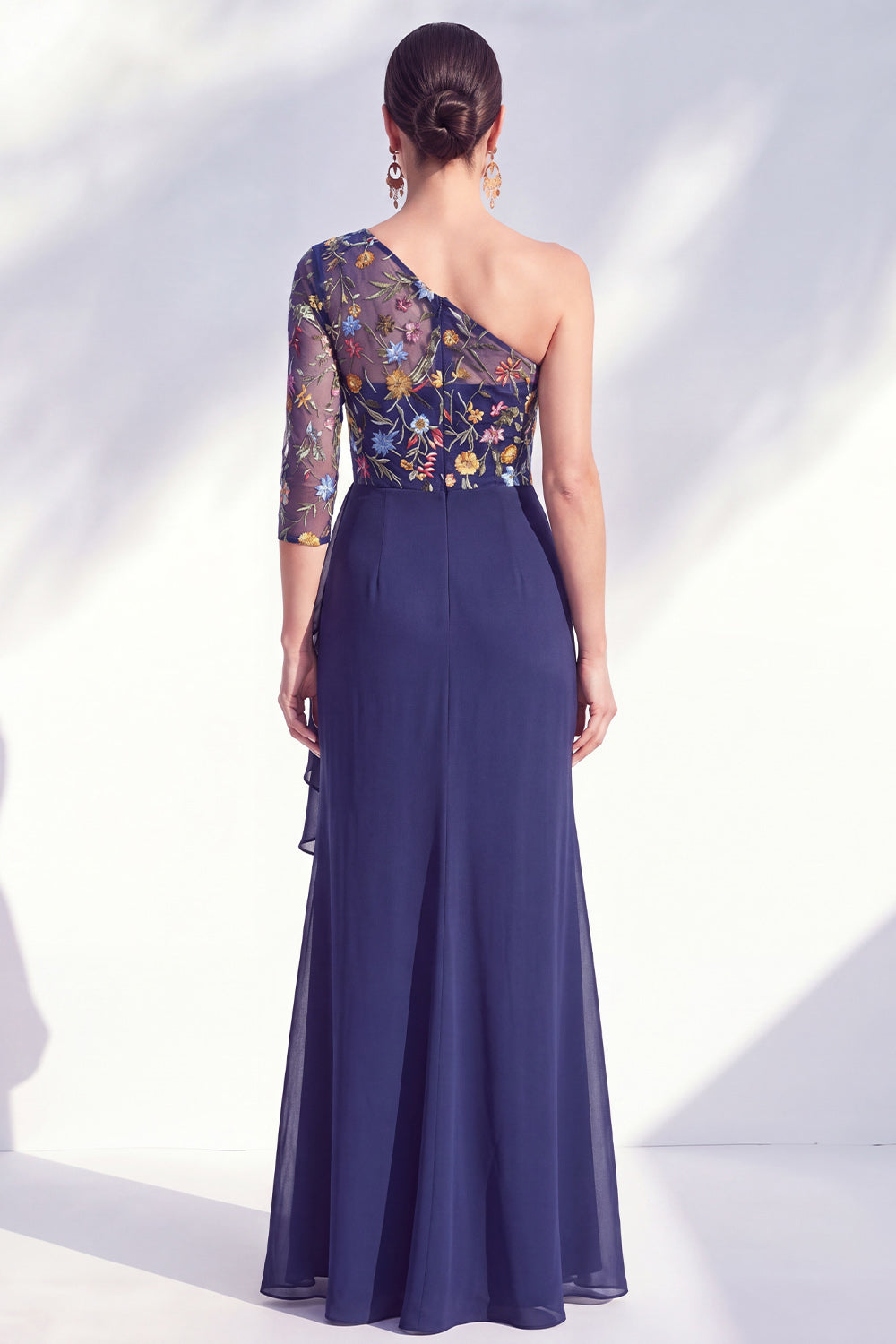 Green Ruched Ruffled Floral Mermaid Long Mother of the Bride Dress