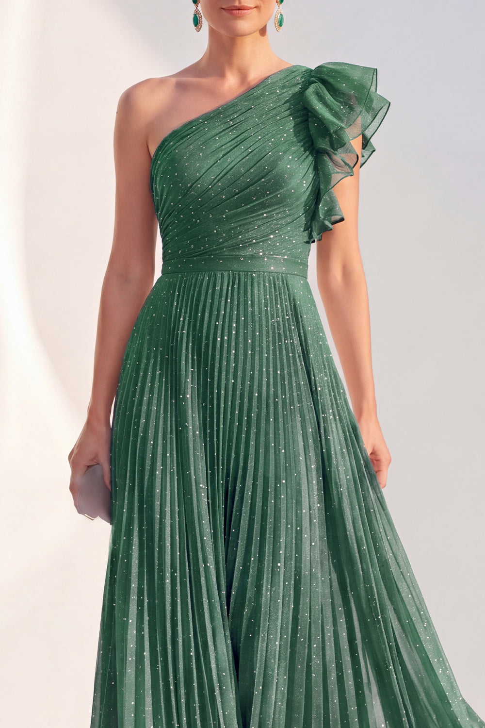 Glitter Burgundy A Line Ruffled Long Mother of the Bride Dress with Pleats