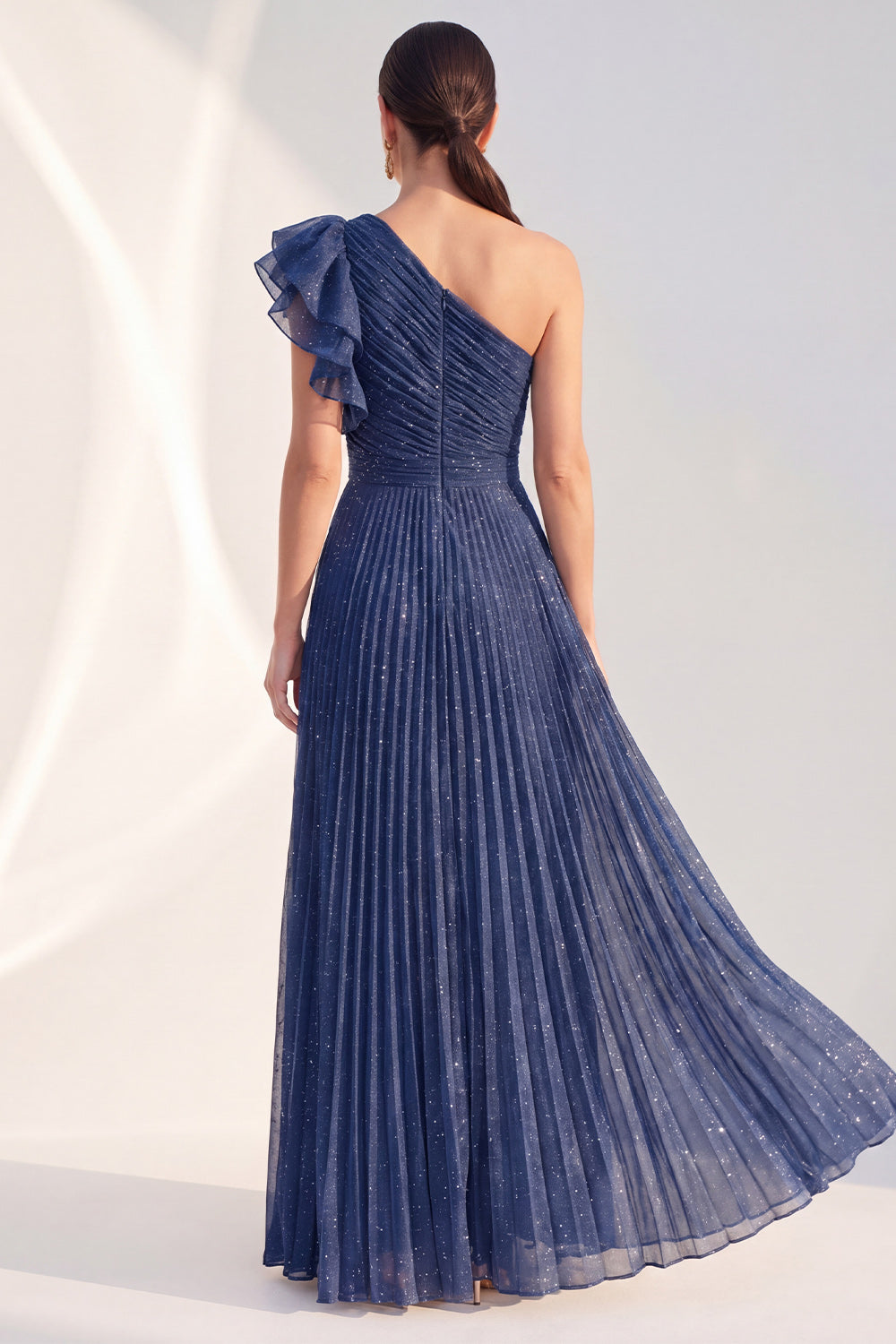 Glitter Burgundy A Line Ruffled Long Mother of the Bride Dress with Pleats