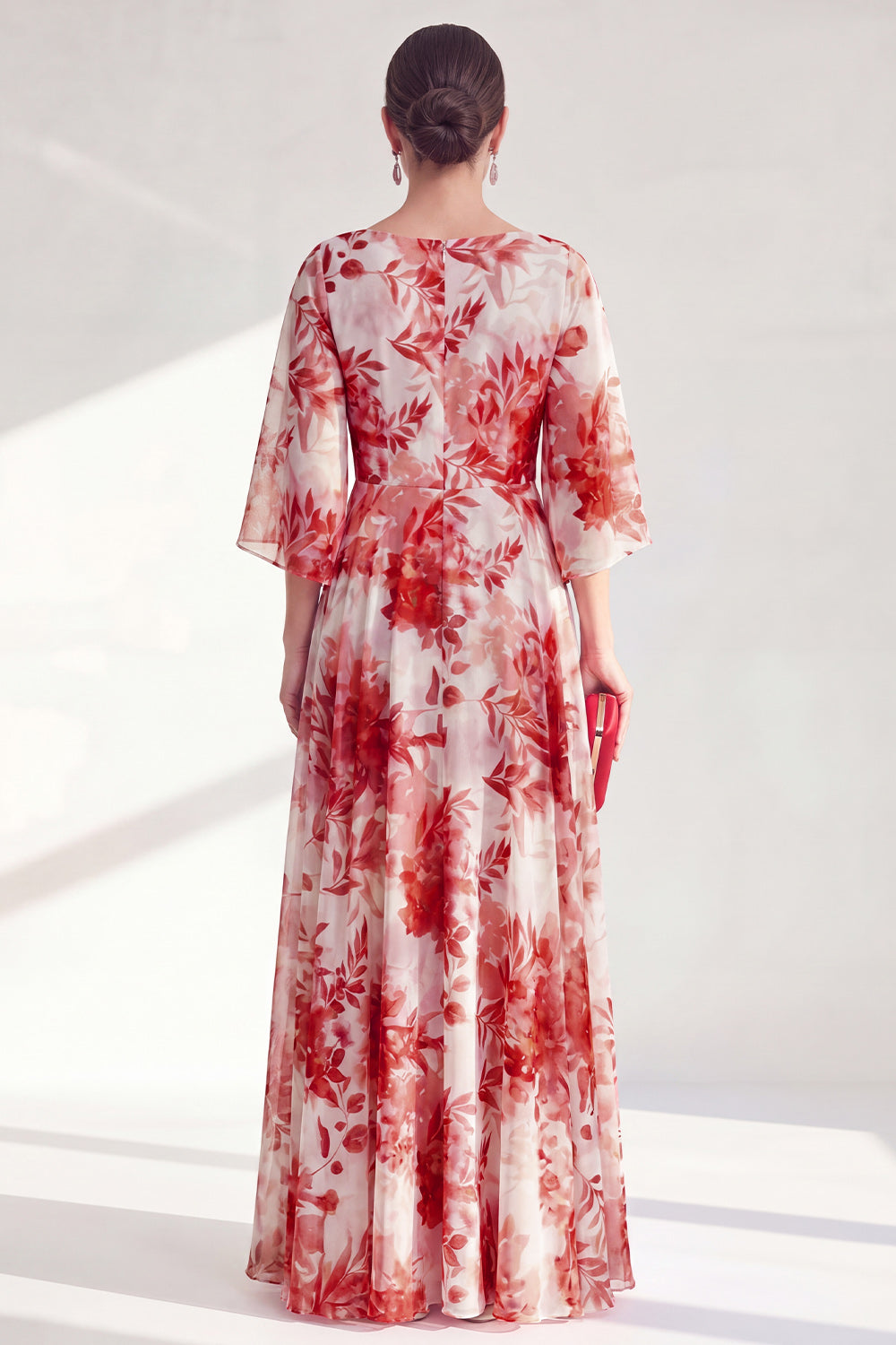 Floral Blue Boat Neck A Line Long Mother of the Bride Dress