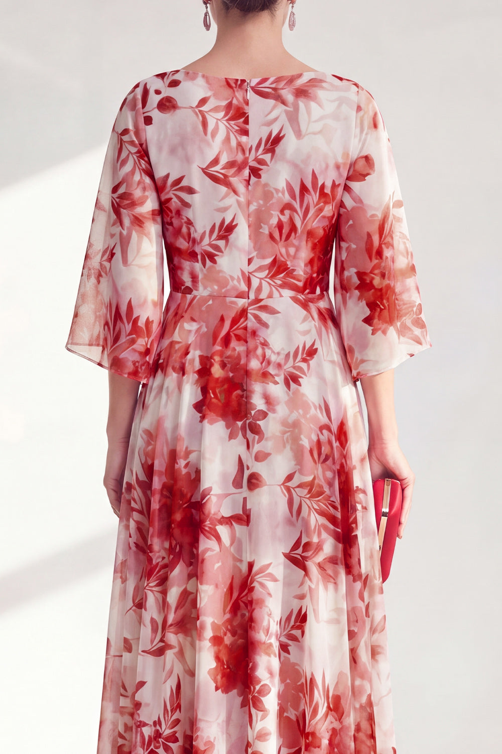 Floral Blue Boat Neck A Line Long Mother of the Bride Dress