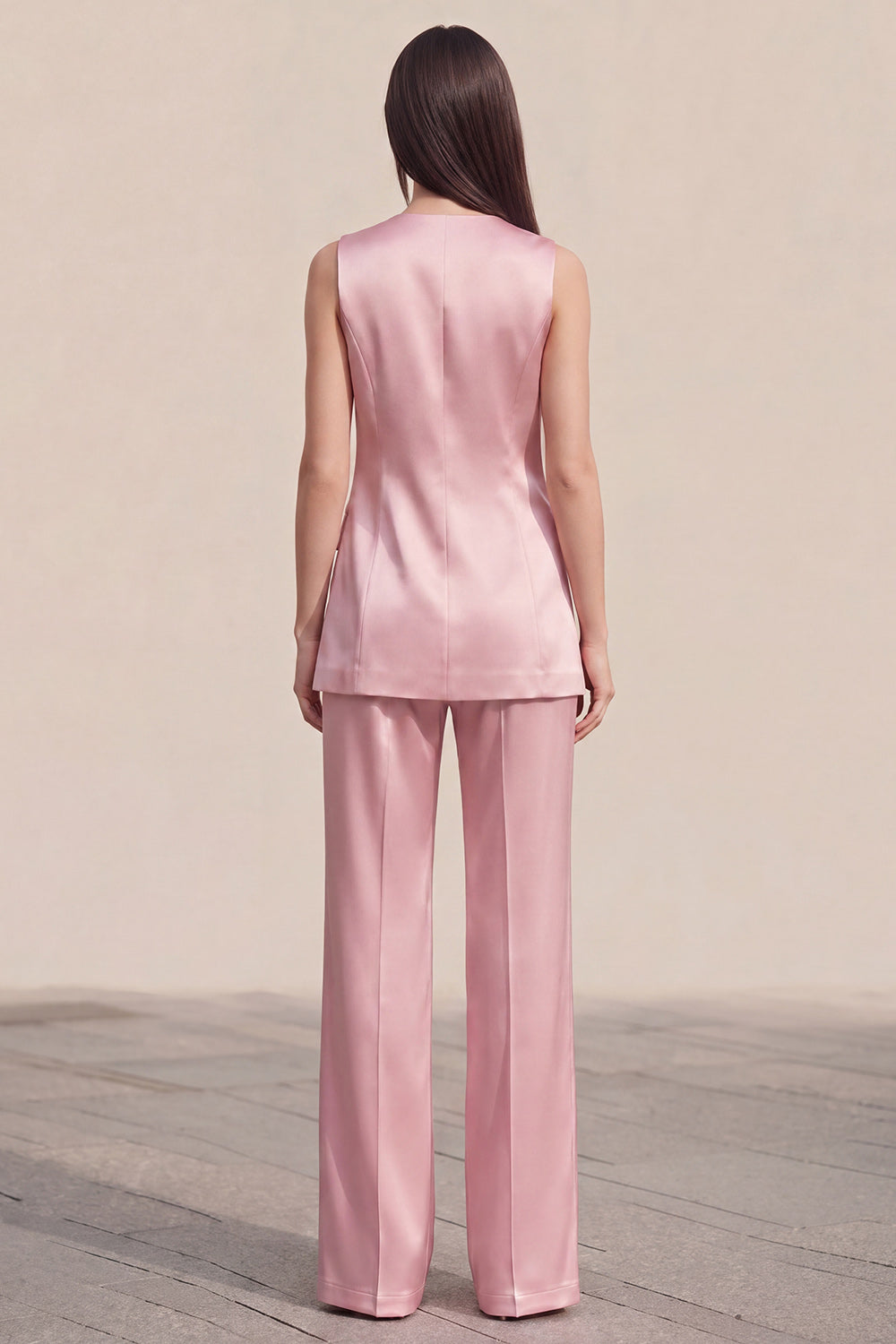 2 Piece Pink V-Neck One Button Business Suits