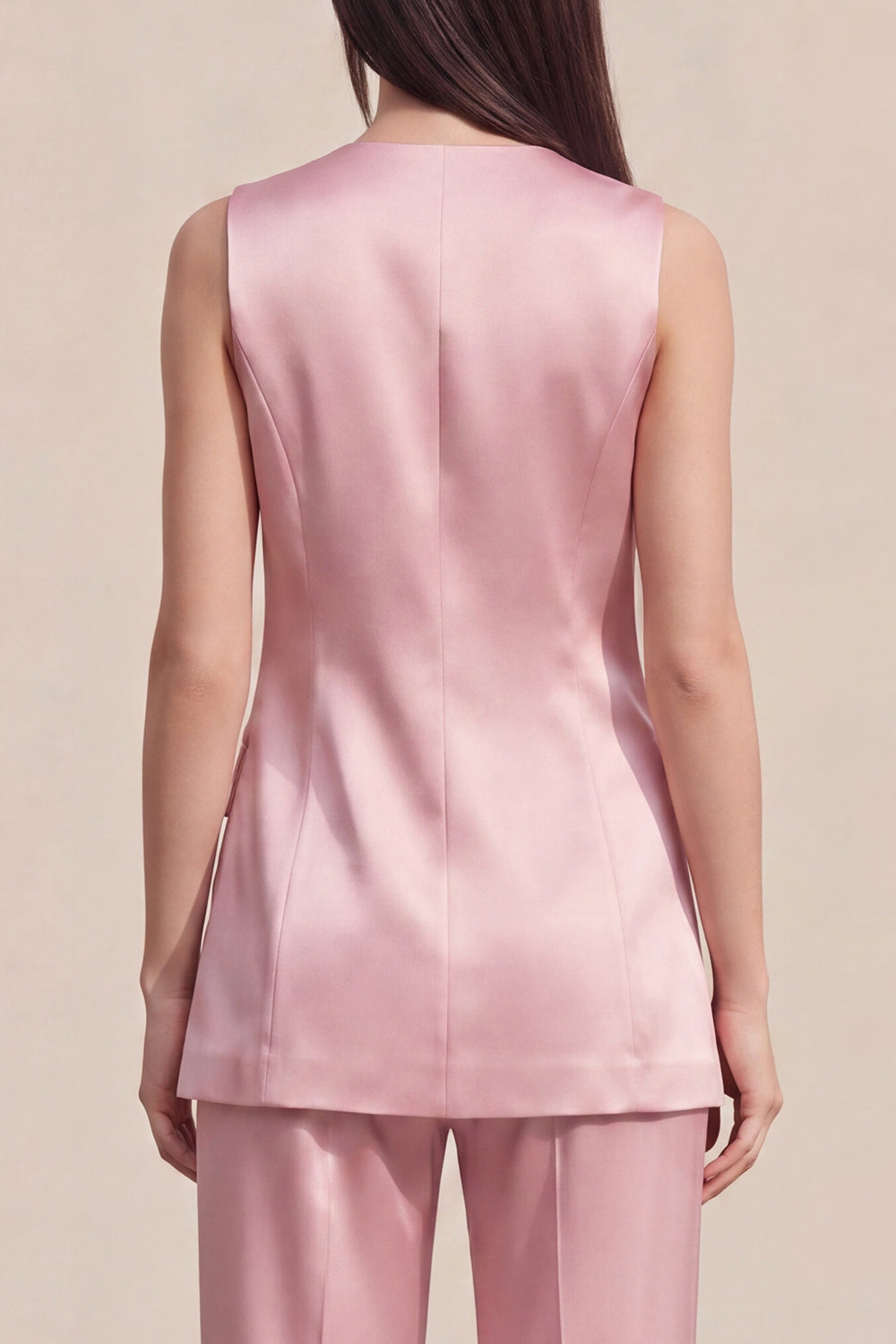 2 Piece Pink V-Neck One Button Business Suits