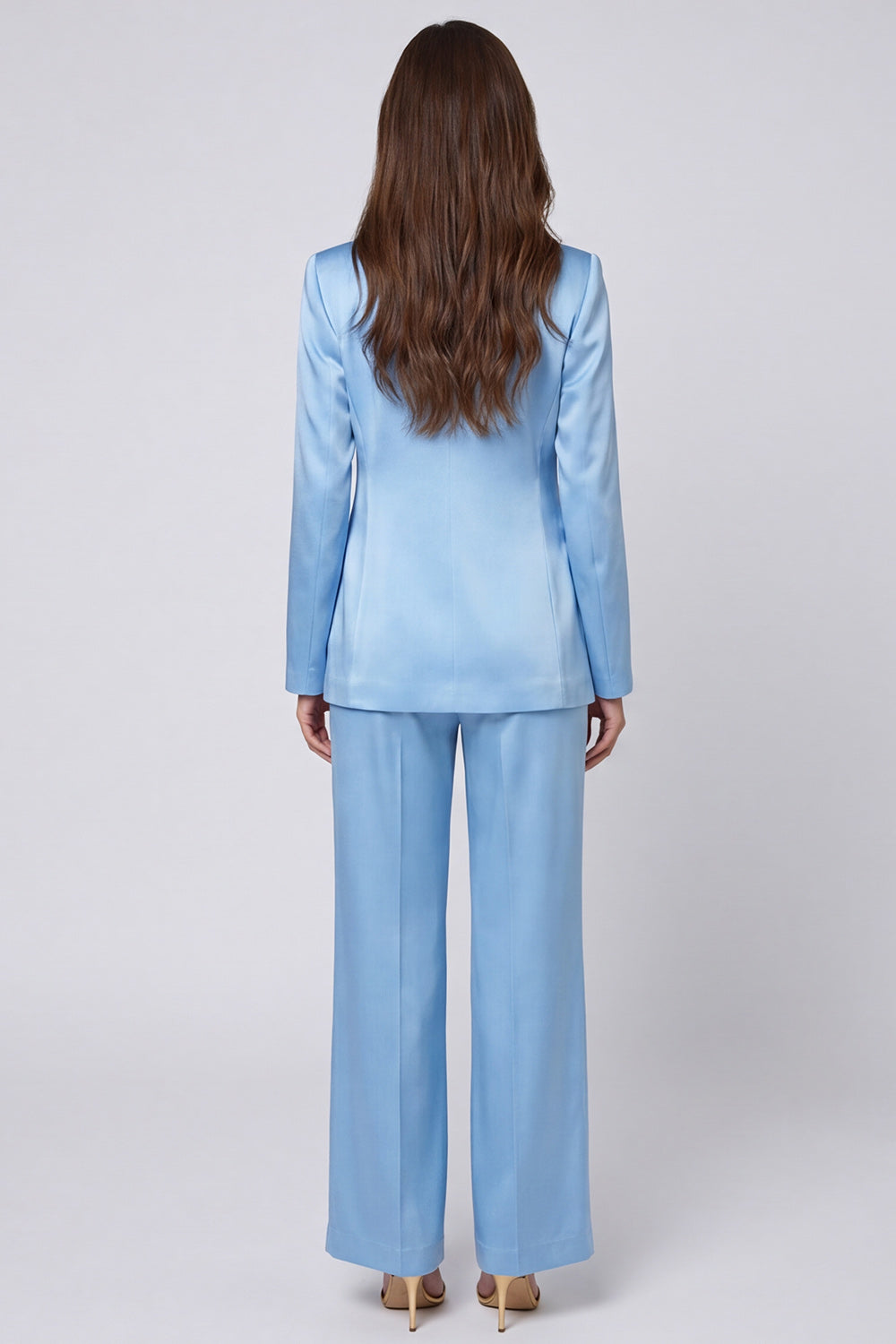 Light Blue 2 Piece Single Breasted Shawl Lapel Long Sleeves Business Suits