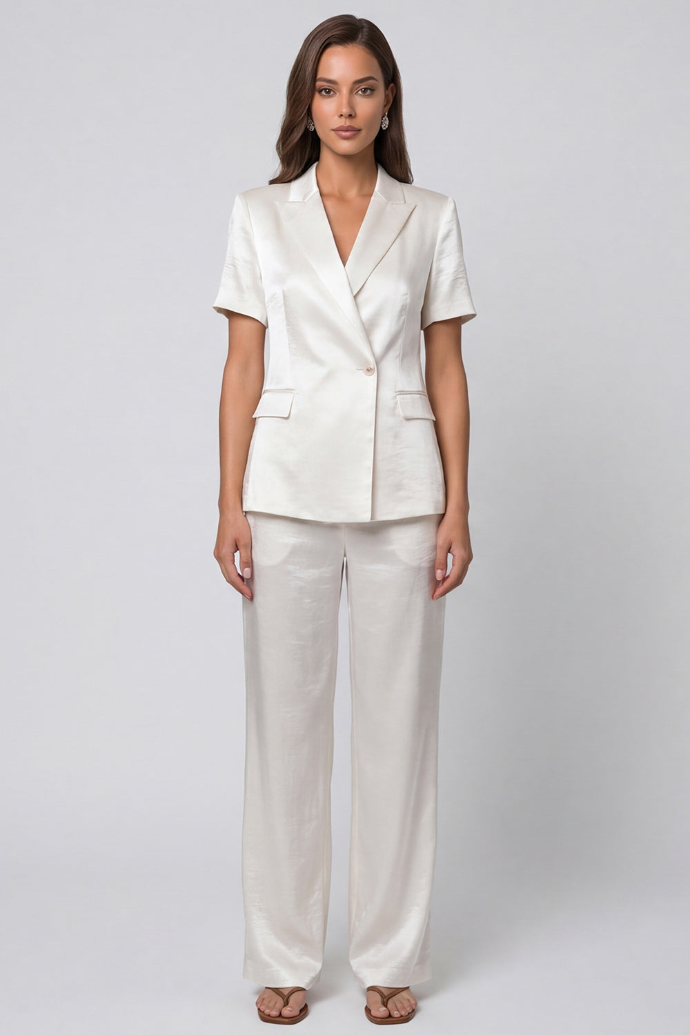 Ivory Peak Lapel 2 Piece Short Sleeves One Button Business Suits