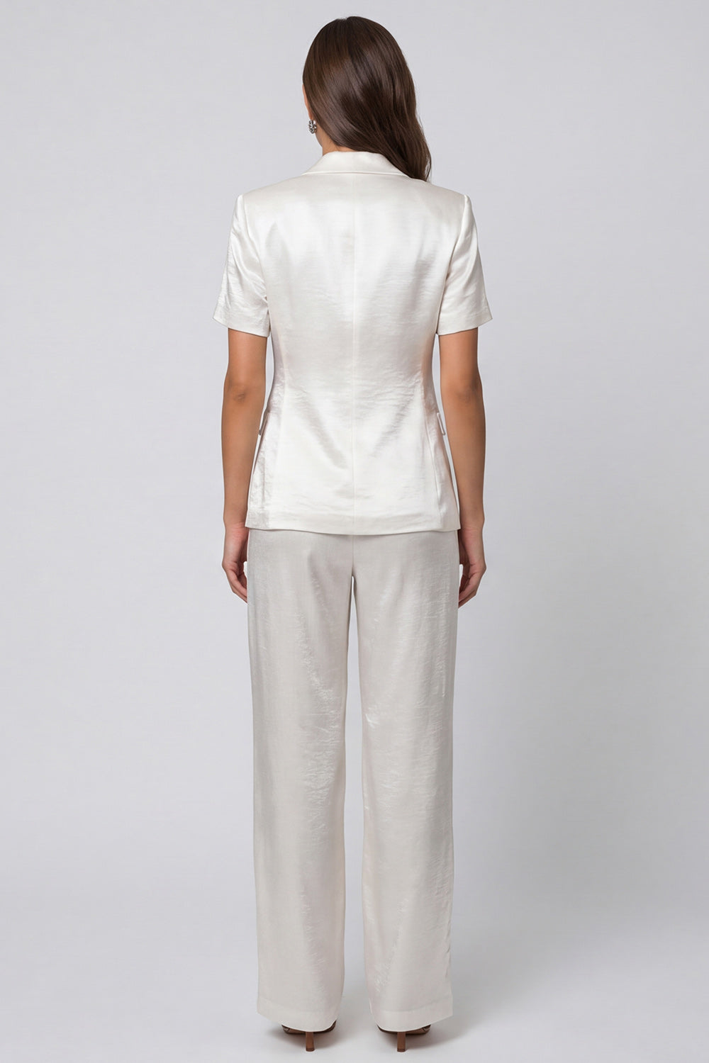 Ivory Peak Lapel 2 Piece Short Sleeves One Button Business Suits