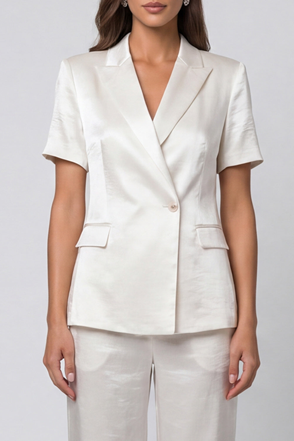 Ivory Peak Lapel 2 Piece Short Sleeves One Button Business Suits