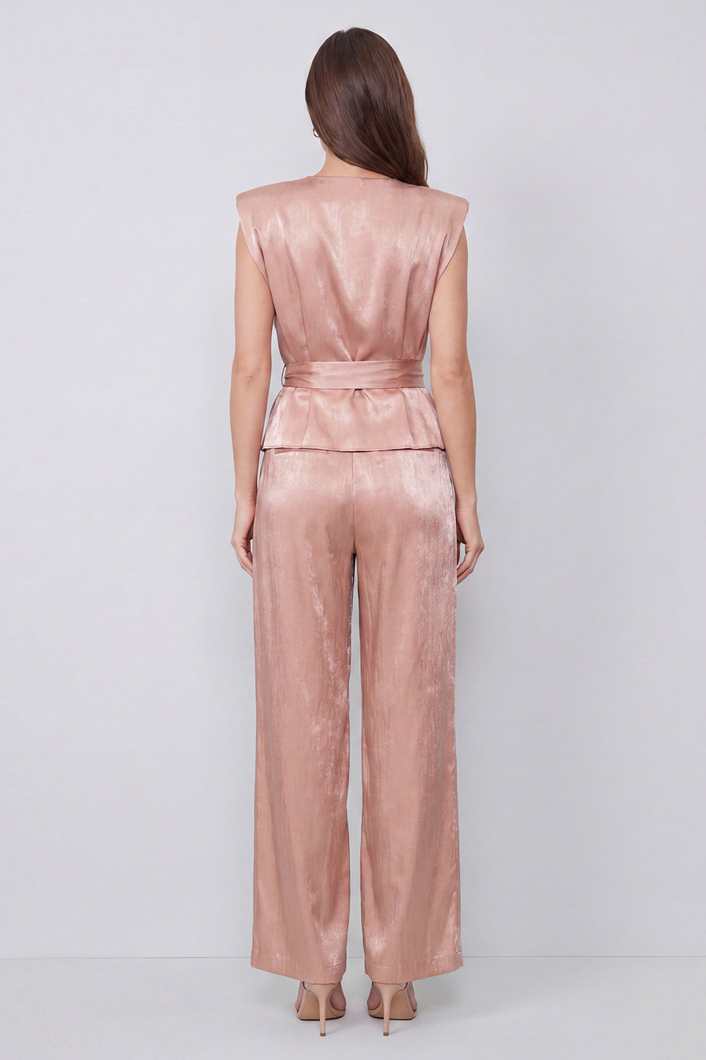 Dusty Rose 2 Piece V-Neck Wide Leg Business Suits with Sash