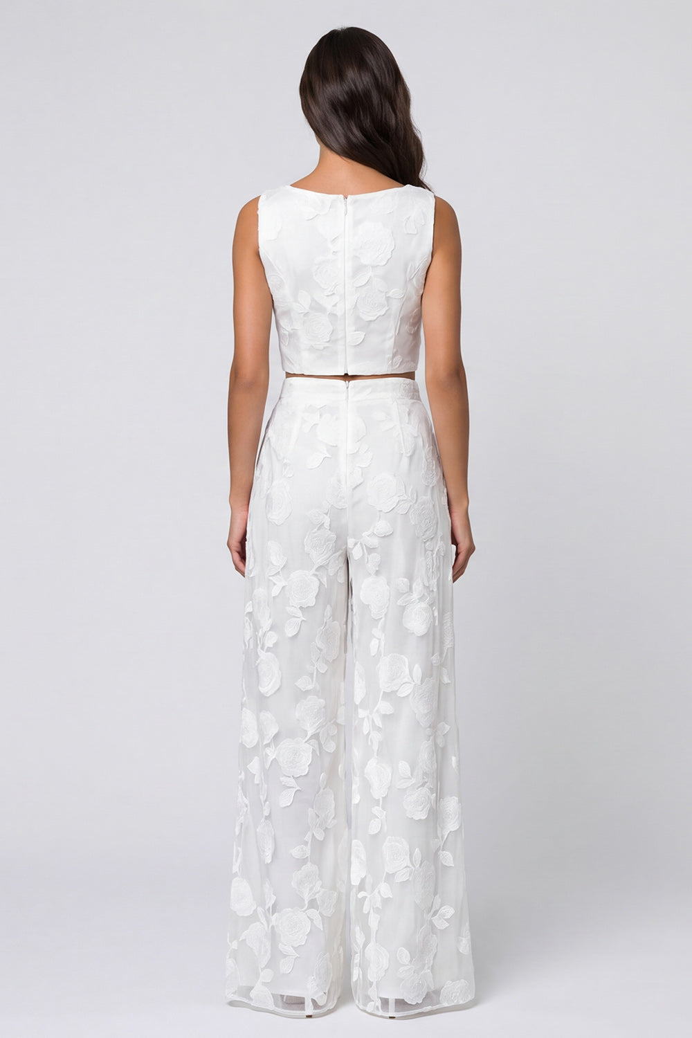 Floral 2 Piece Ivory Single Breasted Scoop Sleeveless Business Suits
