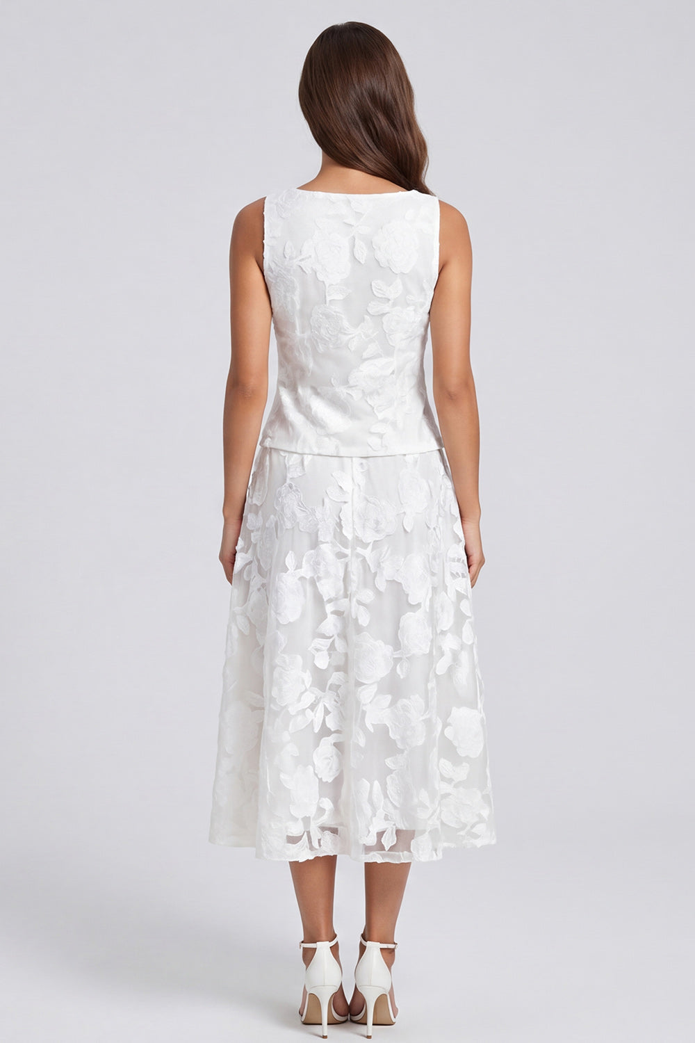 Ivory 2 Piece Single Breasted Square Neck Floral Long Work Dress