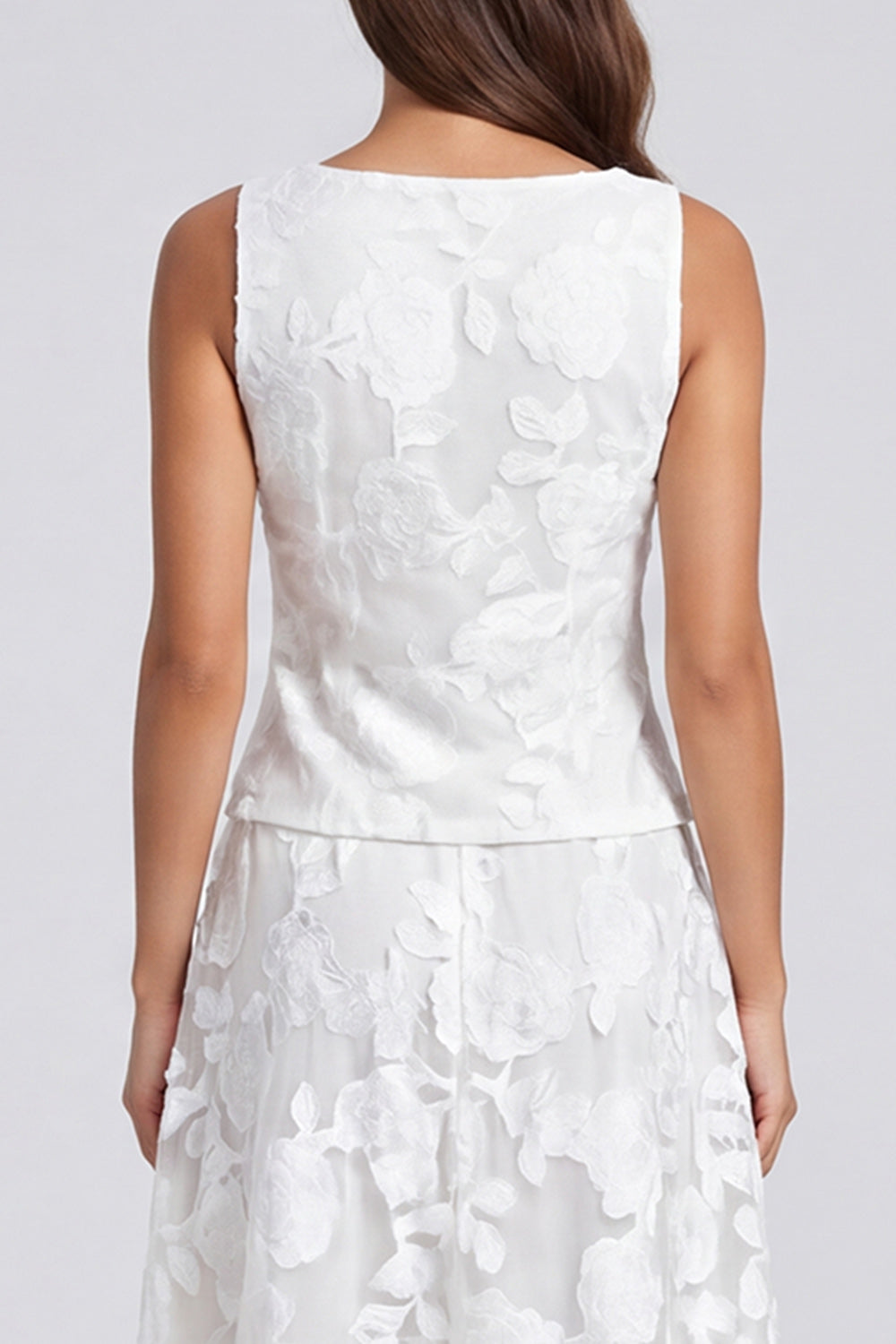 Ivory 2 Piece Single Breasted Square Neck Floral Long Work Dress