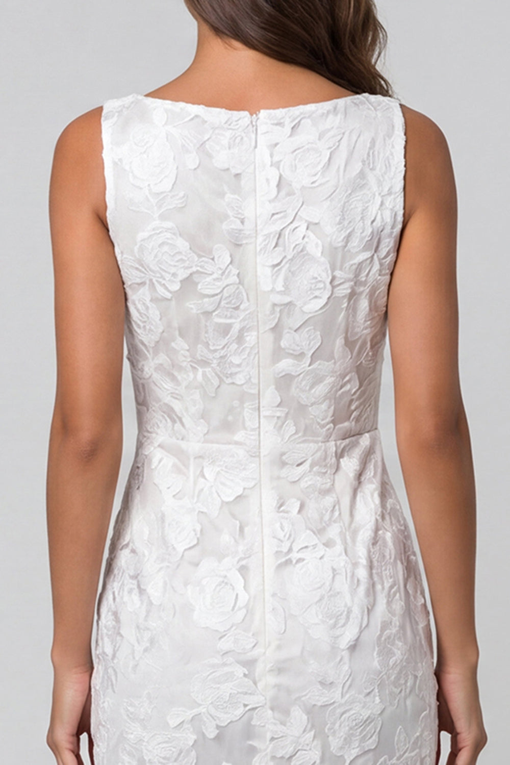 Ivory Floral Lace Boat Neck Ruched Pencil Midi Work Dress