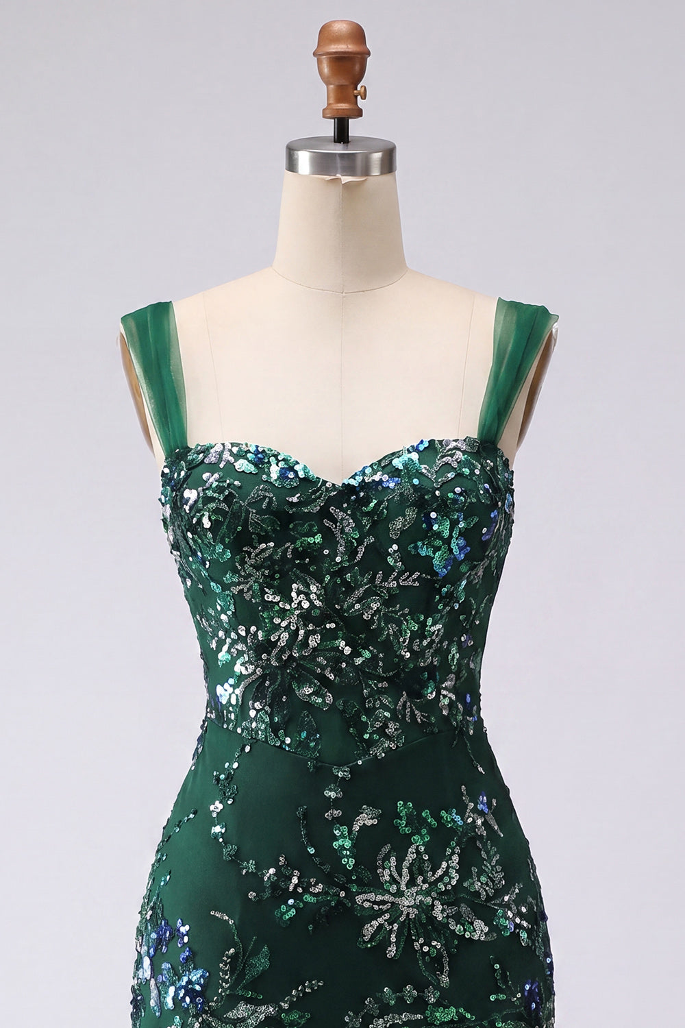 Sparkly Dark Green Bodycon Sequins Floral Mini Homecoming Dress with Slit