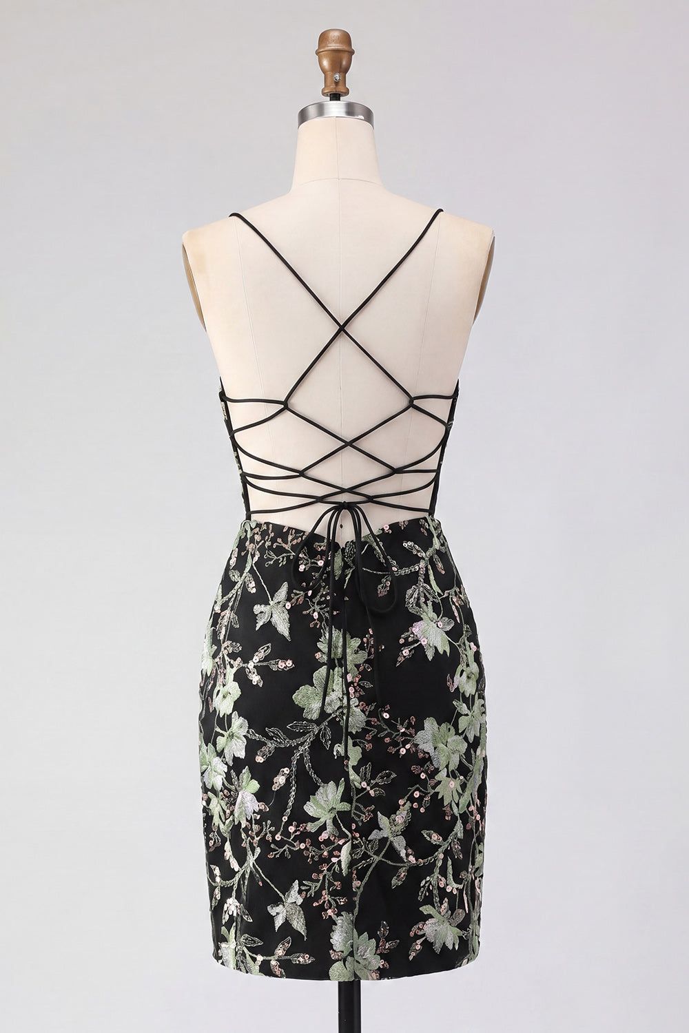 Sparkly Pink Corset Floral Bodycon Spaghetti Straps Short Homecoming Dress