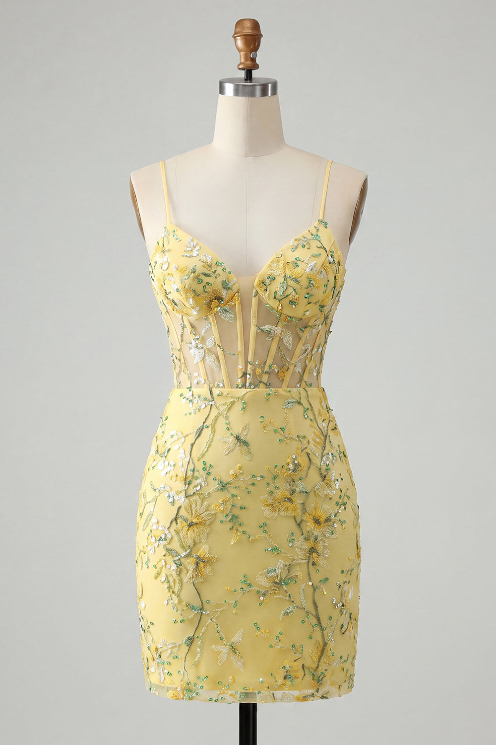 Sparkly Pink Corset Floral Bodycon Spaghetti Straps Short Homecoming Dress
