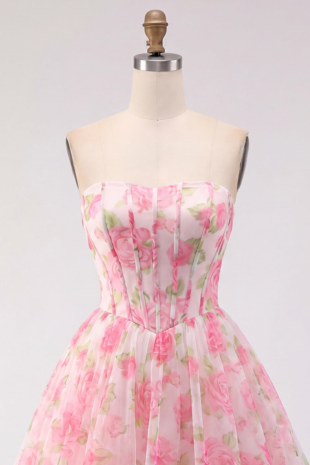 Pink Strapless Floral Corset A Line Short Homecoming Dress