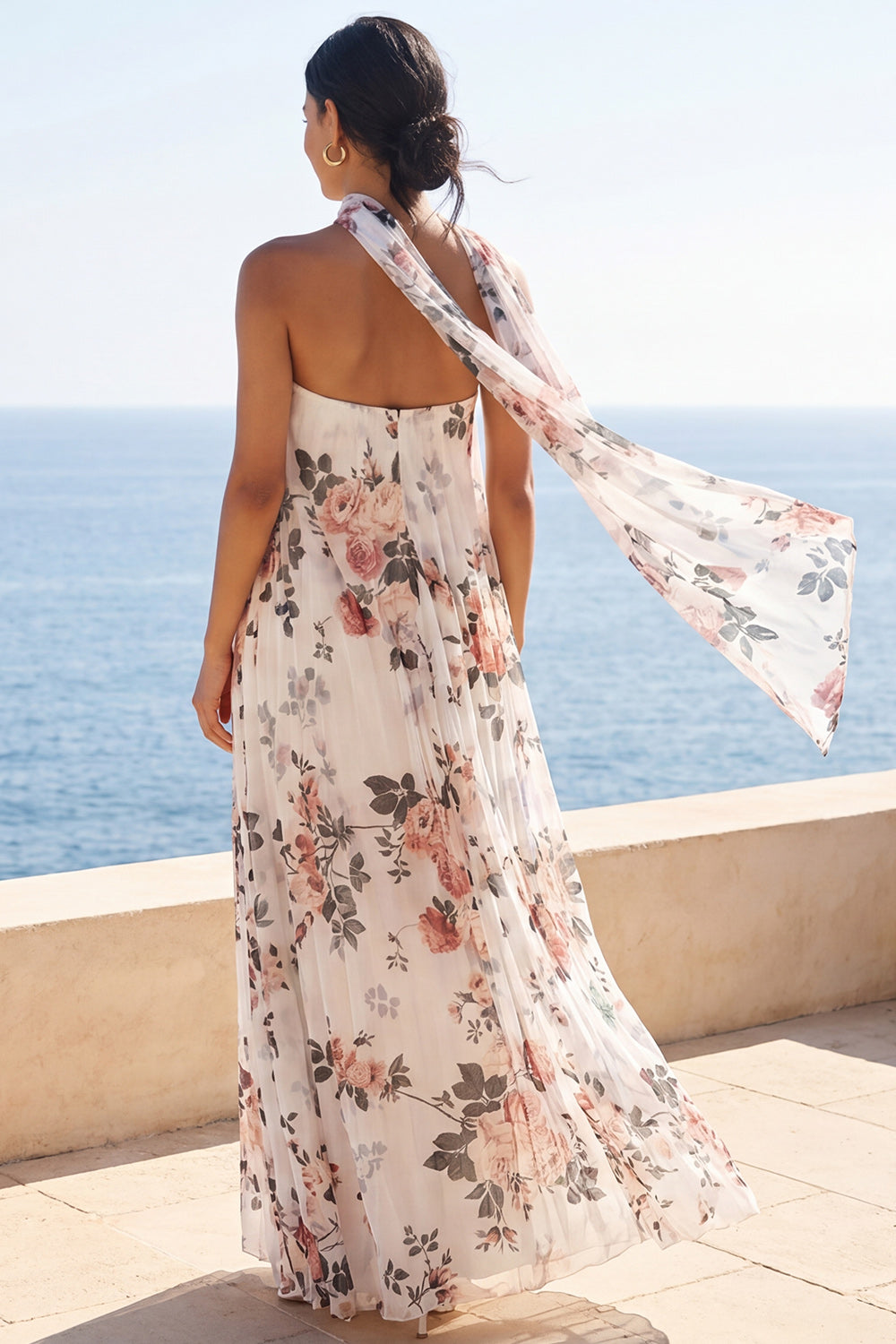 Floral Ivory A Line Strapless Long Wedding Guest Dress