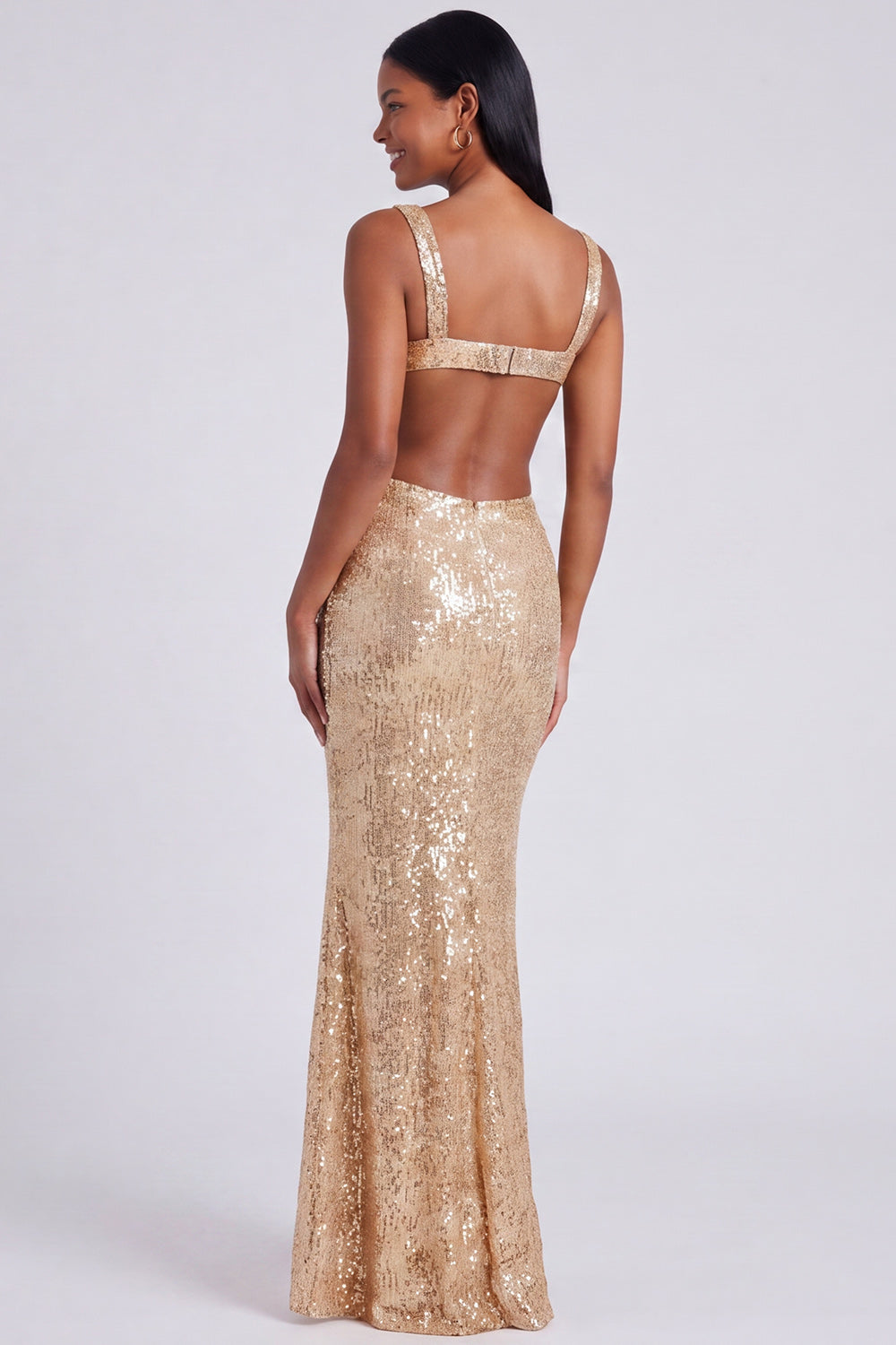 Sparkly Light Blue Square Neck Sequins Mermaid Long Wedding Guest Dress