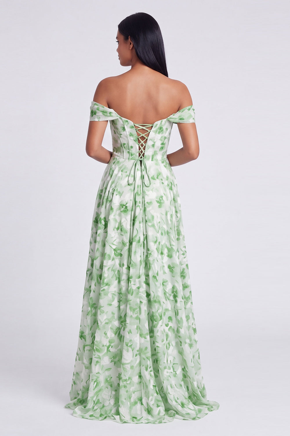Light Green Floral Mermaid Ruched Corset Long Wedding Guest Dress with Slit