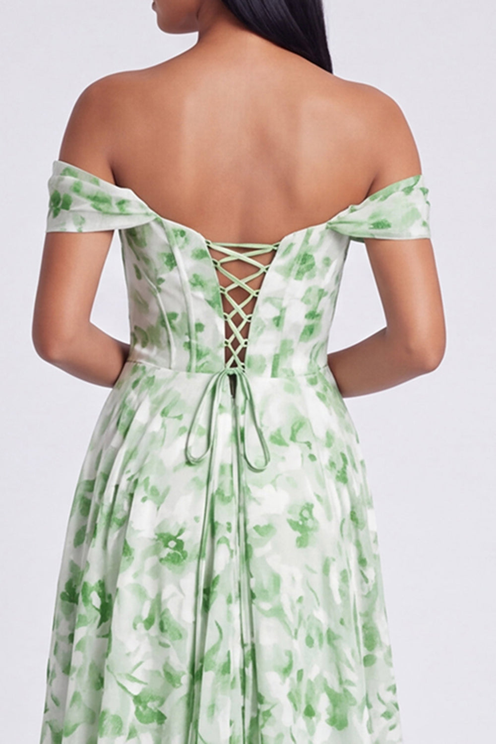 Light Green Floral Mermaid Ruched Corset Long Wedding Guest Dress with Slit