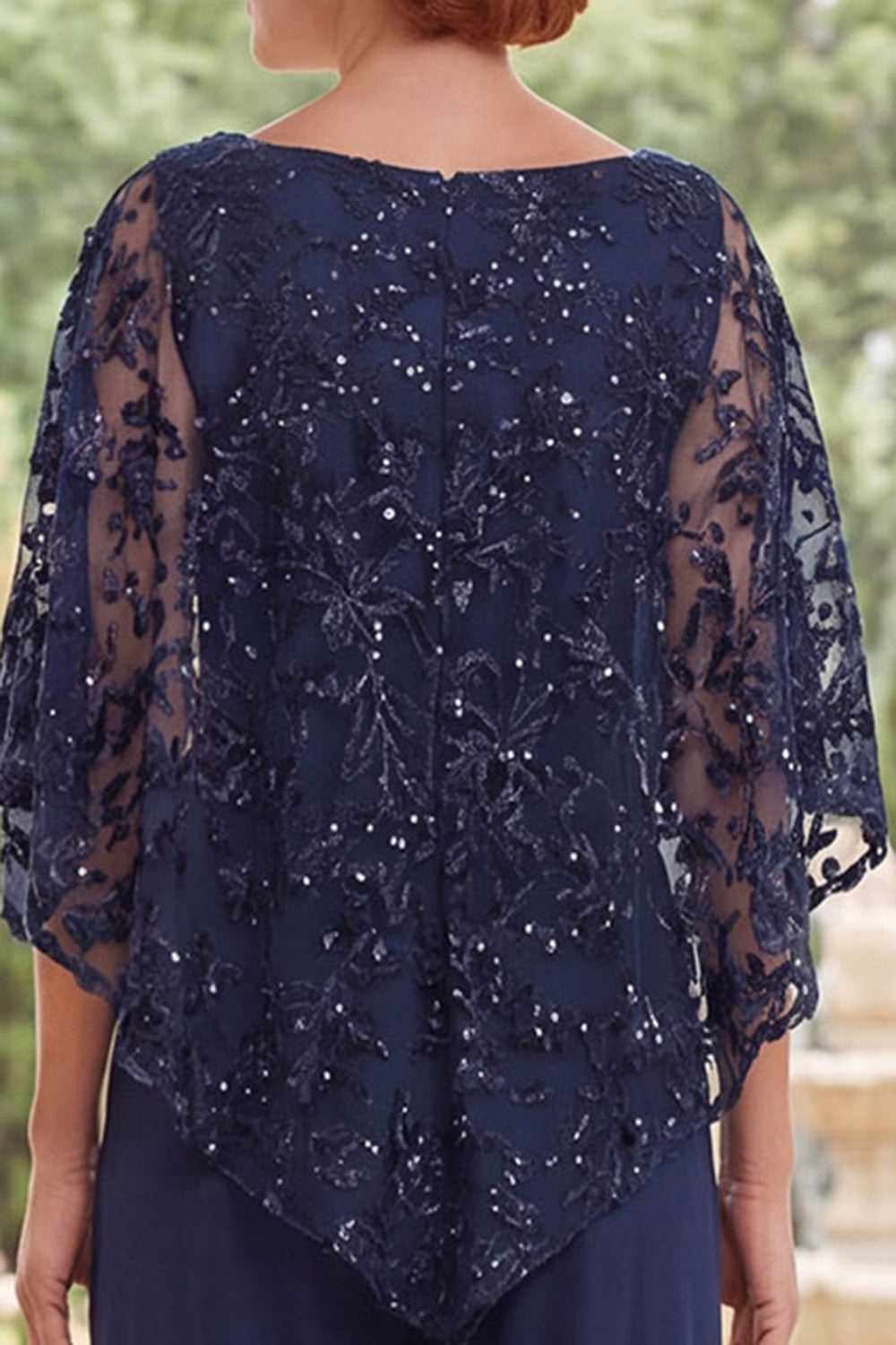 Navy Beaded Sparkly Long Wedding Guest Jumpsuits with Cape