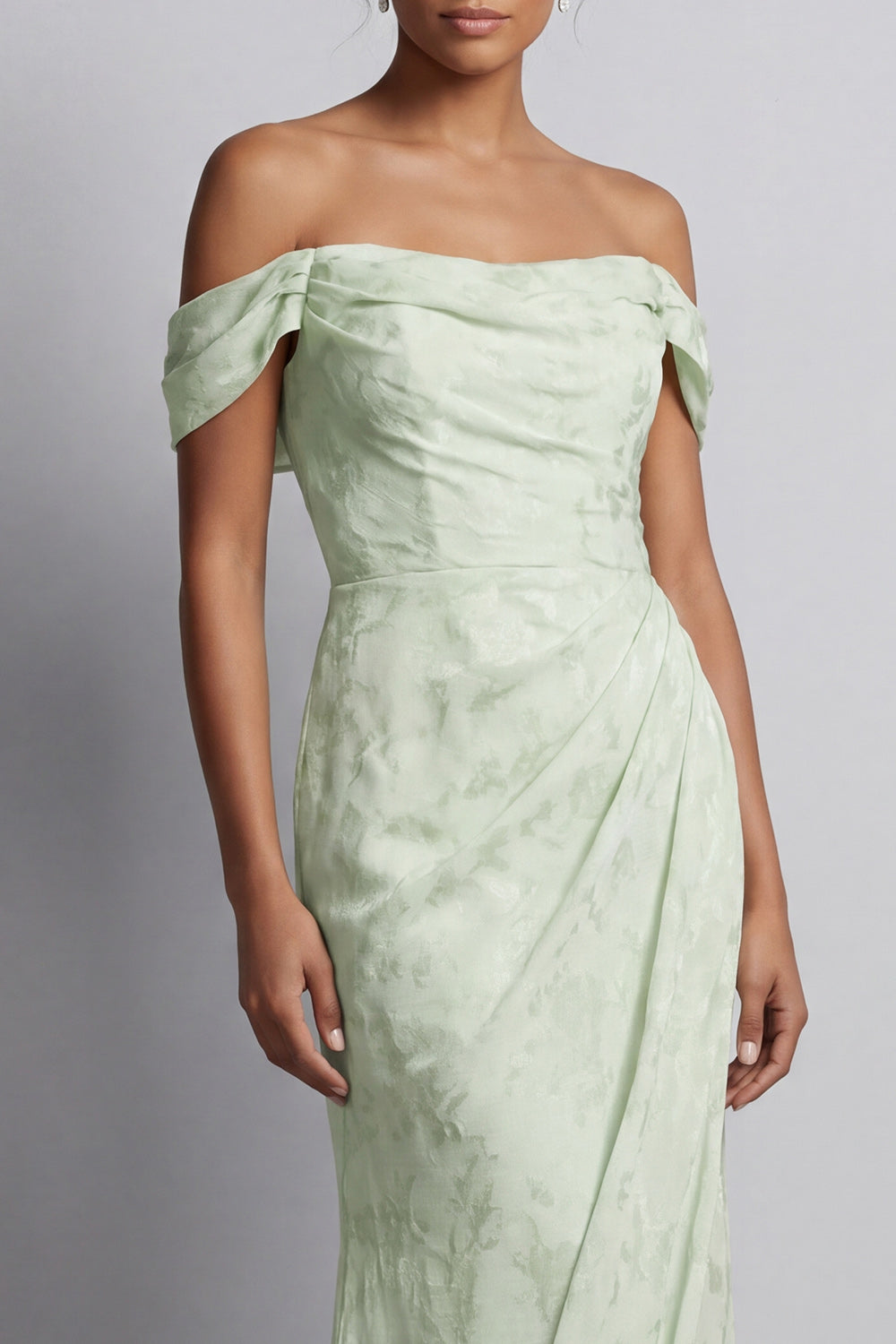 Light Green Mermaid Floral Ruched Long Wedding Guest Dress with Slit