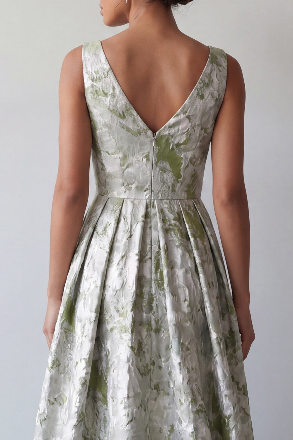 Floral A Line Light Green Maxi Ruched Wedding Guest Dress with Pockets