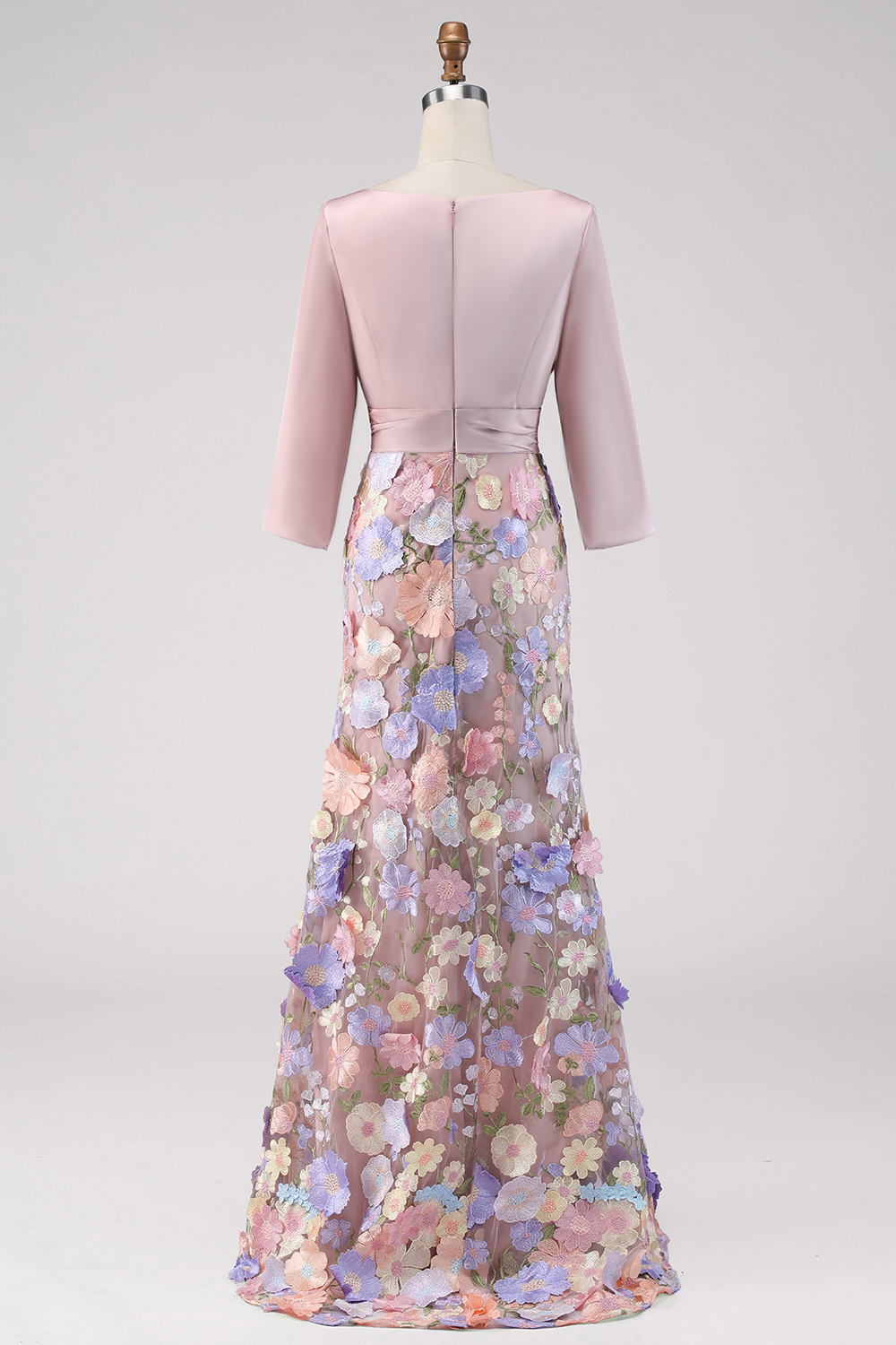 Blush Boat Neck Mermaid Long Floral Wedding Guest Dress with Pockets