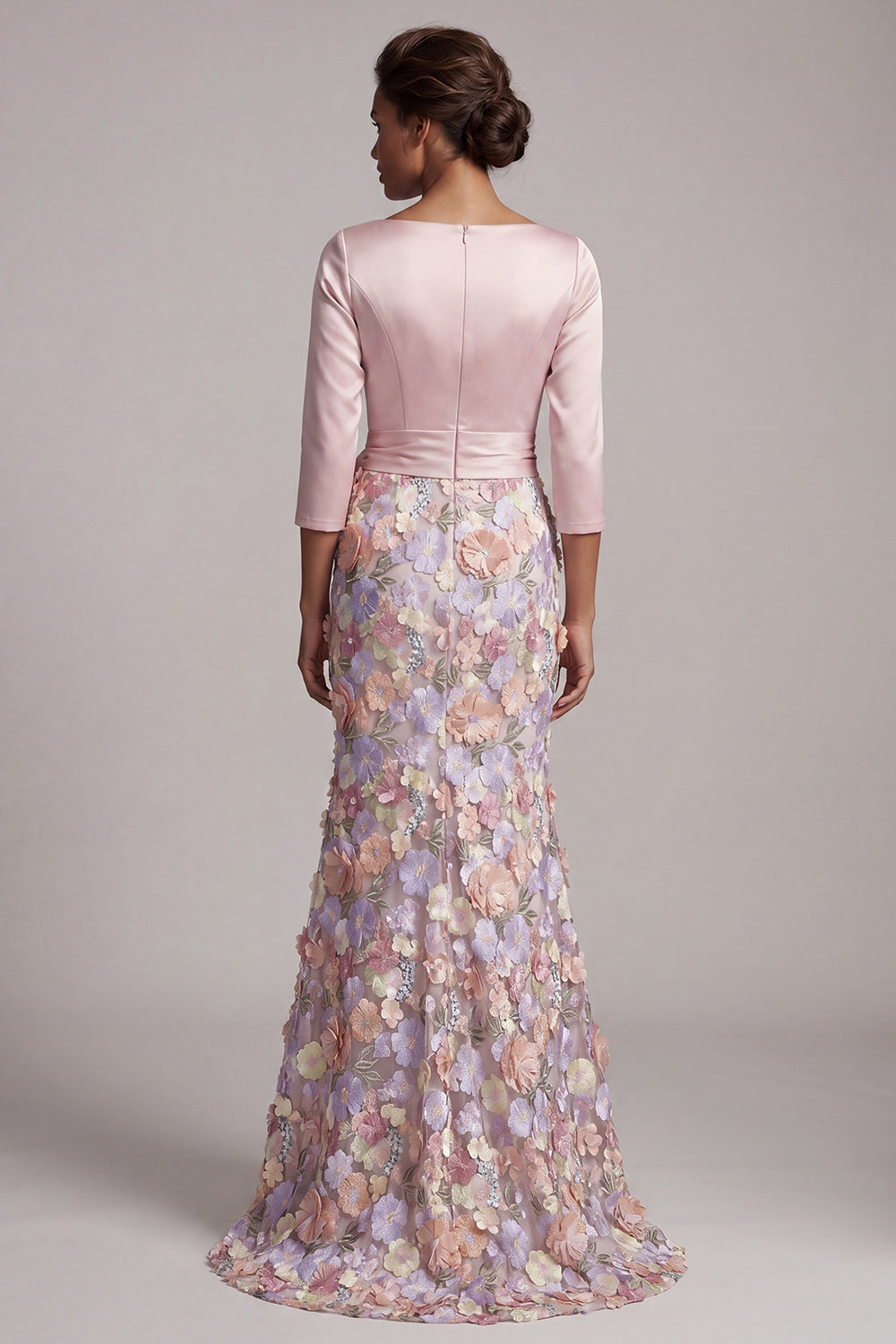 Blush Boat Neck Mermaid Long Floral Wedding Guest Dress with Pockets