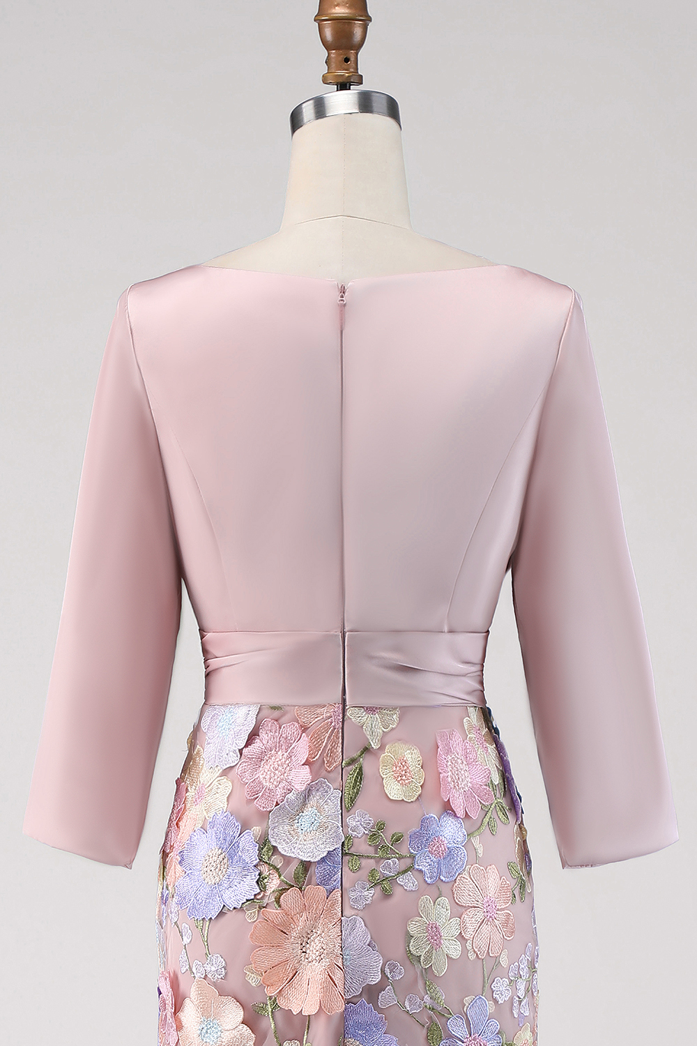 Blush Boat Neck Mermaid Long Floral Wedding Guest Dress with Pockets