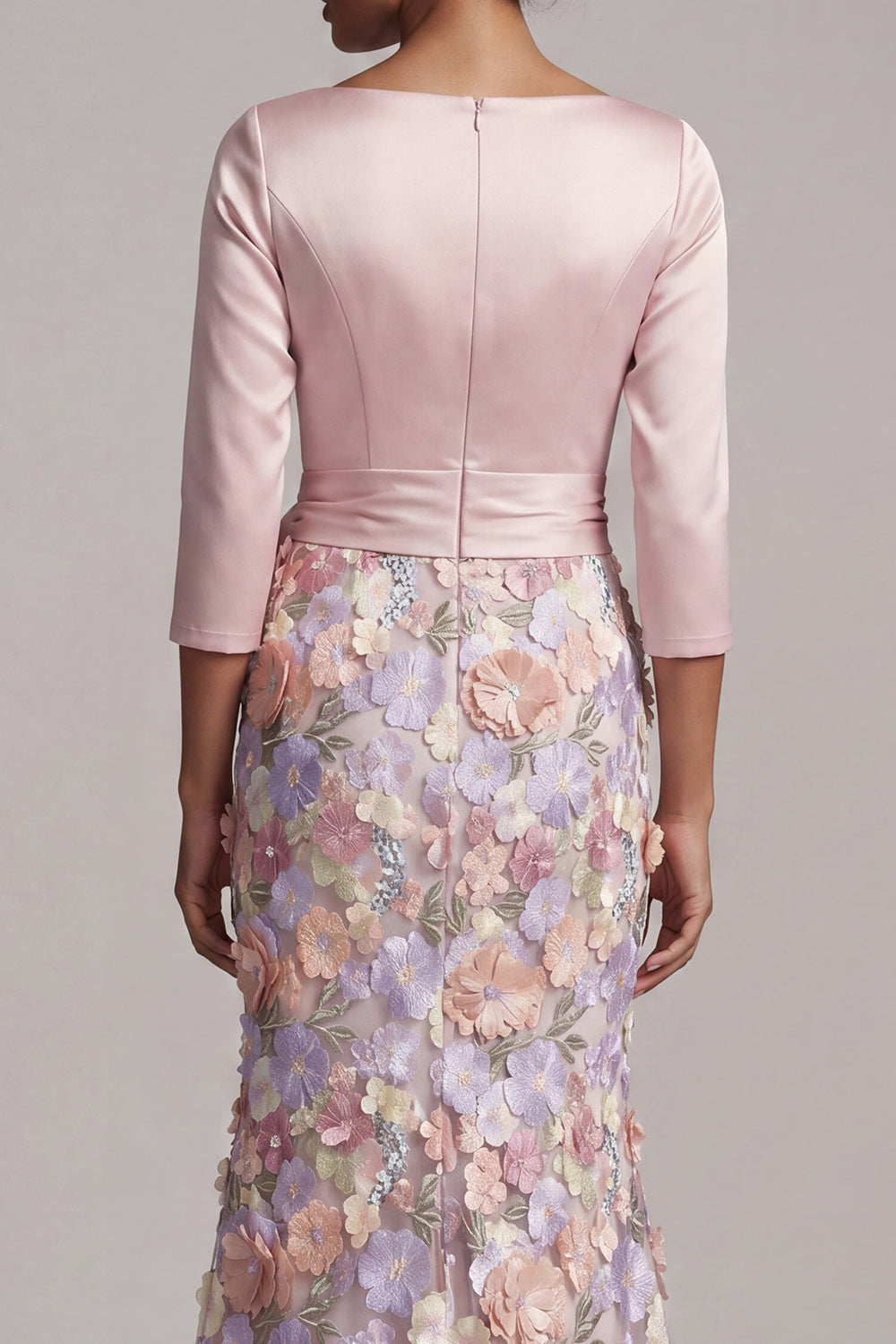 Blush Boat Neck Mermaid Long Floral Wedding Guest Dress with Pockets