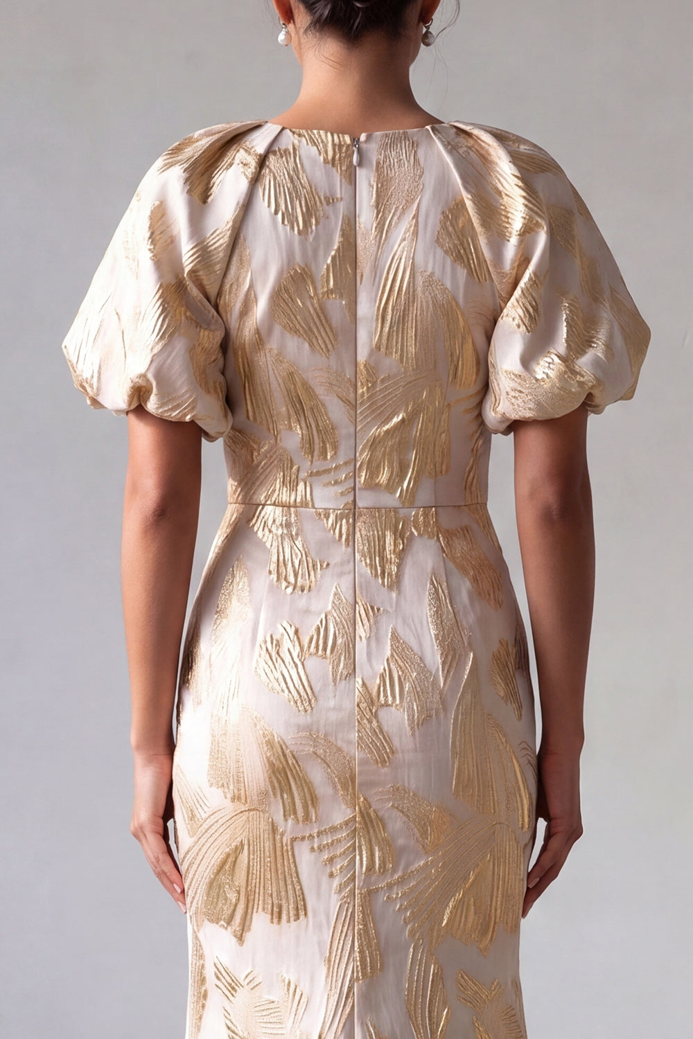 Mermaid Champagne Long Floral Wedding Guest Dress with Keyhole 
