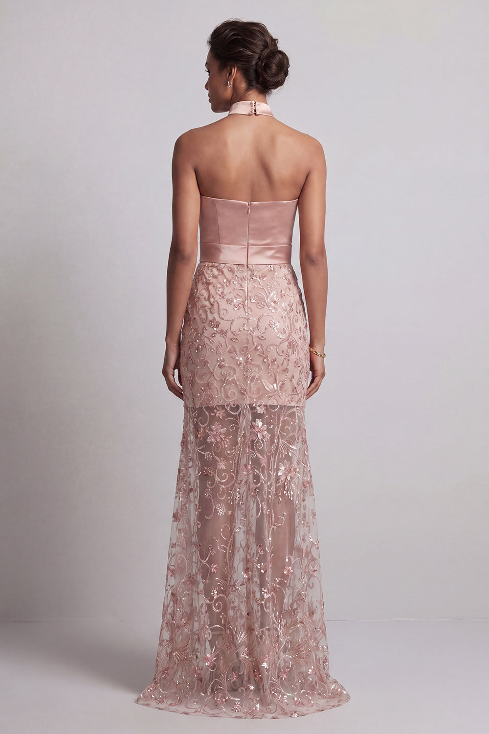 Sparkly Blush Mermaid Strapless Beaded Long Evening Dress with Slit