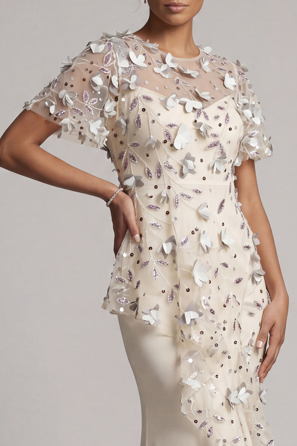Mermaid Apricot Beaded Long Evening Dress with 3D Flowers
