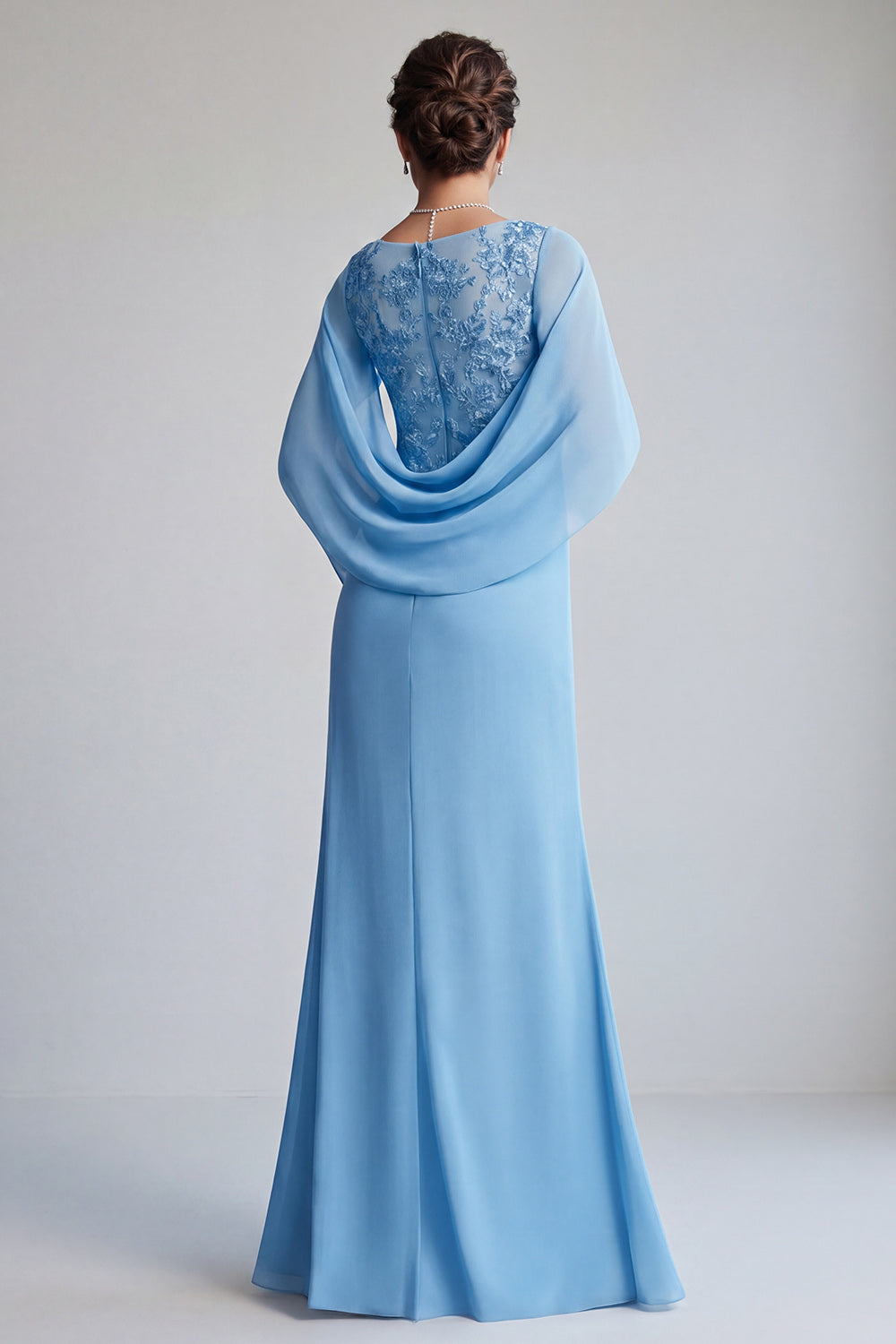 Sky Blue V-Neck Ruched Mermaid Long Evening Dress with Ruffles