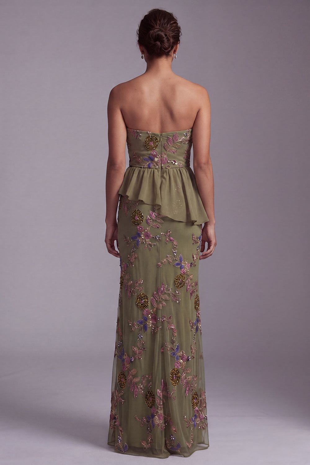 Olive Sweetheart Floral Mermaid Beaded Long Evening Dress with Ruffles