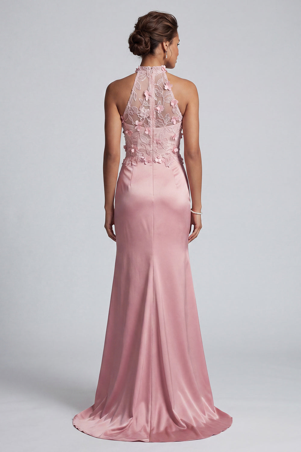Pink Floral Mermaid Beaded Long Evening Dress