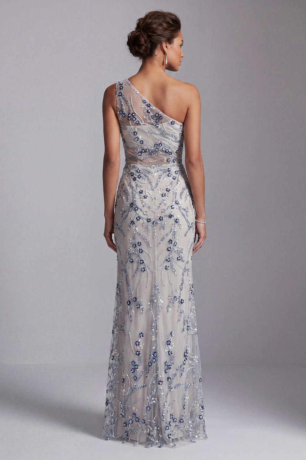Sparkly Light Blue One Shouder Mermaid Long Evening Dress with Slit