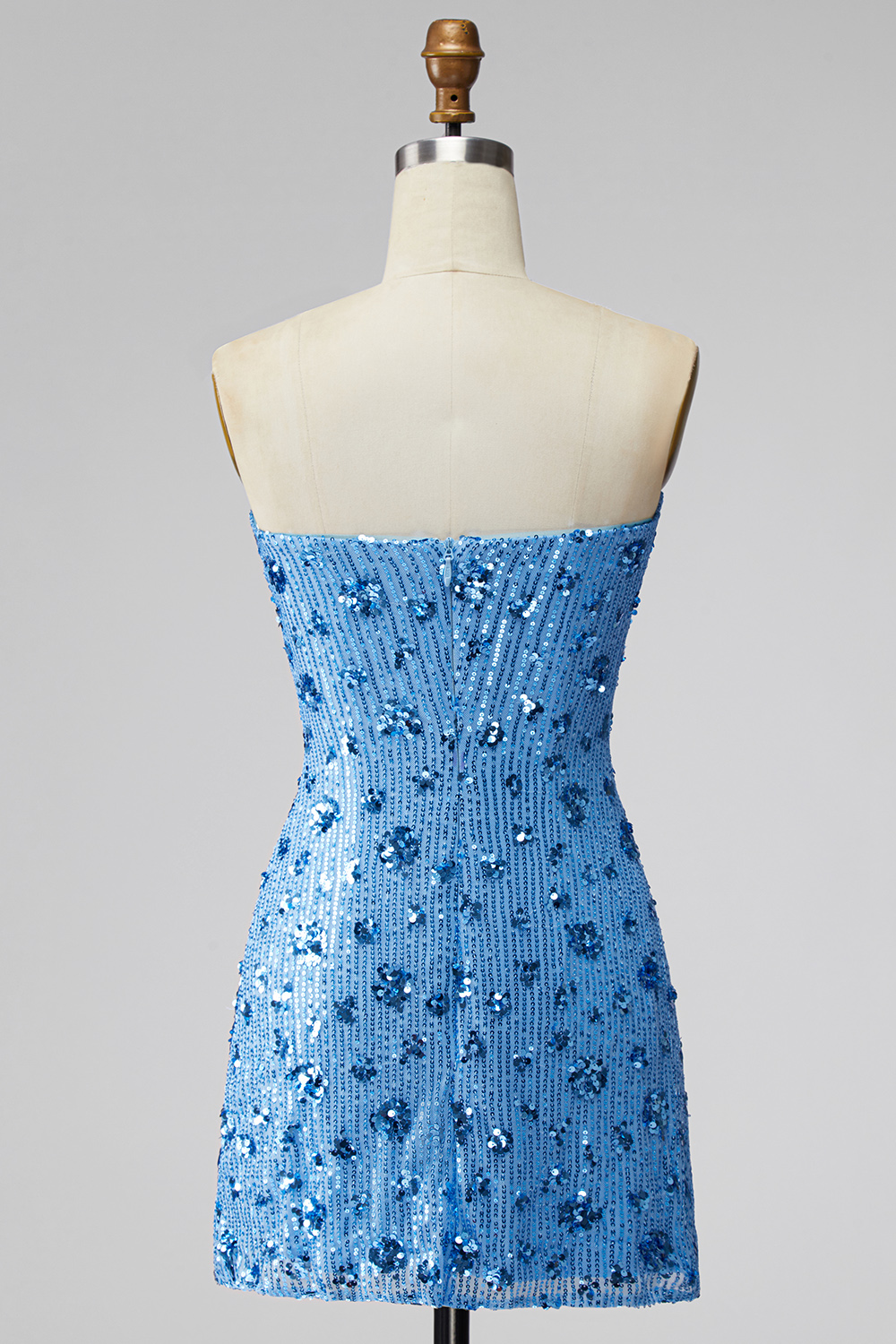Sparkly Sky Blue Floral Strapless Sequins Short Tight Homecoming Dress