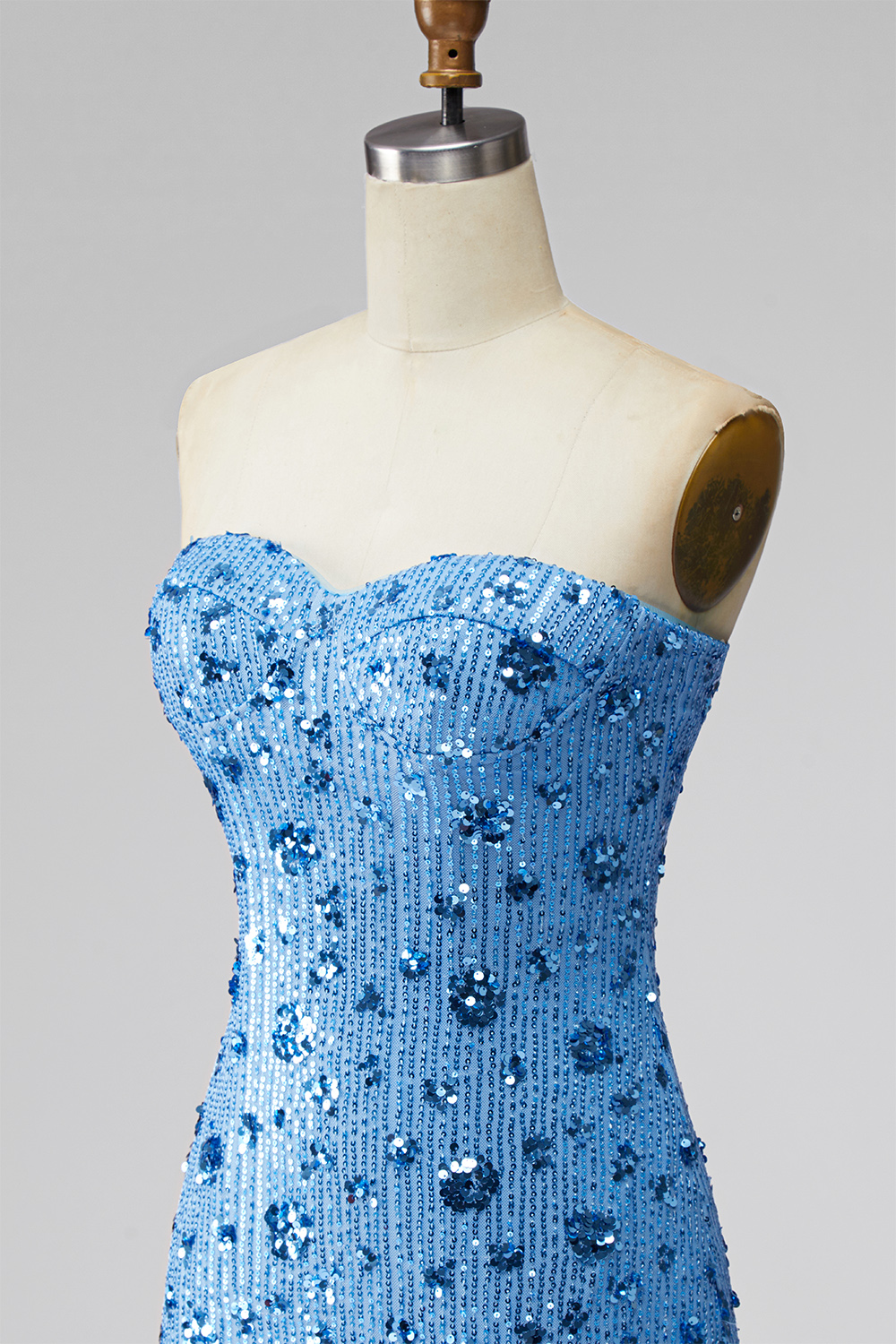 Sparkly Sky Blue Floral Strapless Sequins Short Tight Homecoming Dress