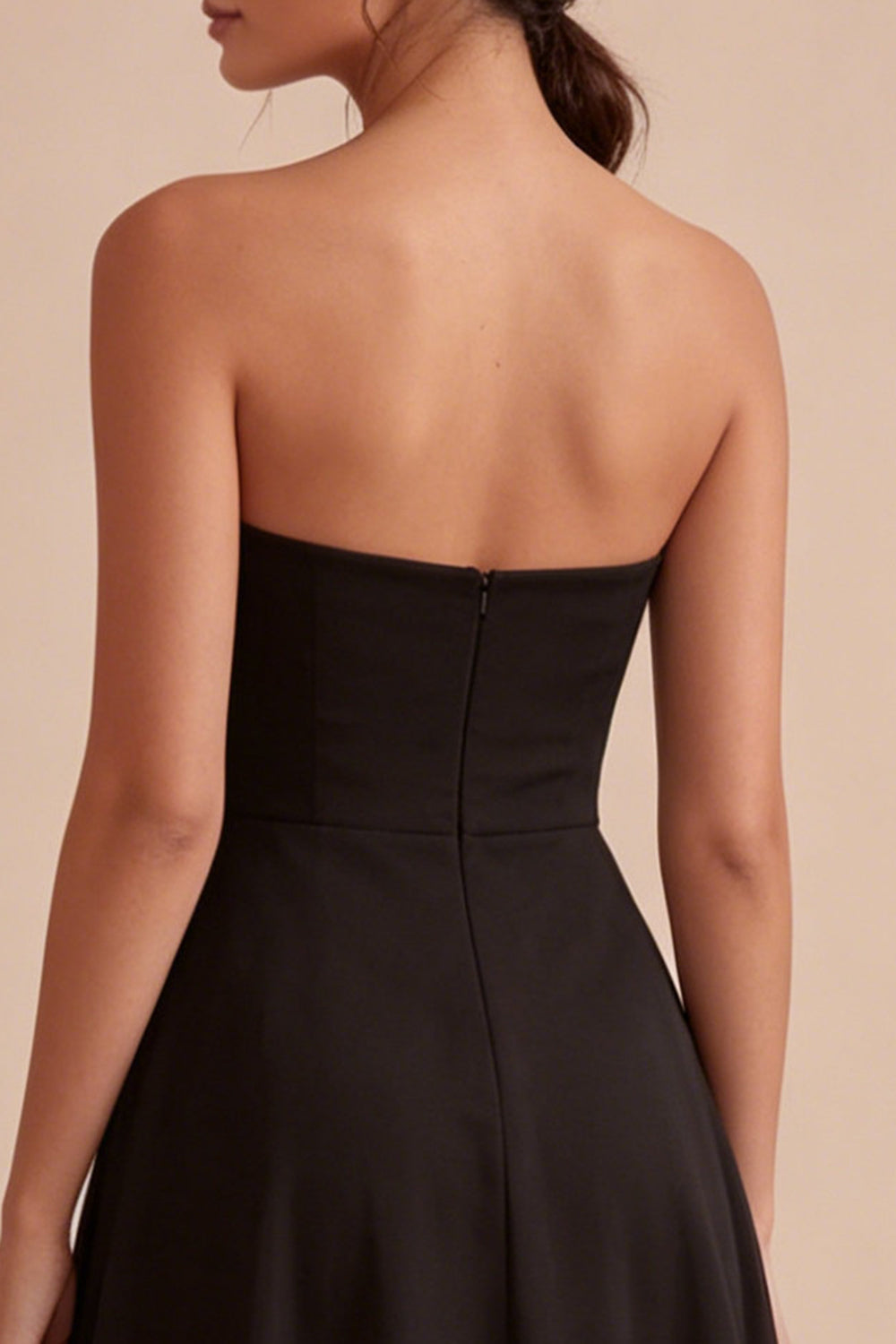 Simple Strapless Chiffon A Line Long Black Tie Dress