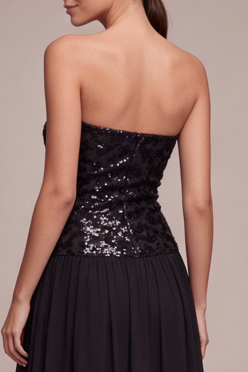 A Line Sweetheart Sparkly Long Black Tie Dress with Sequins